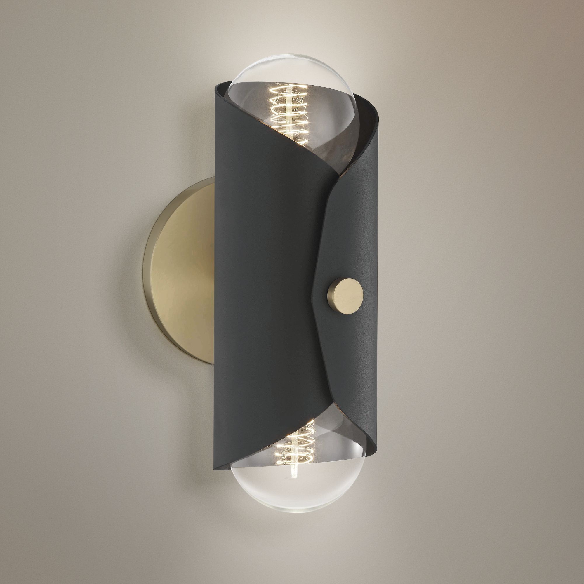Mitzi Immo 11" High Aged Brass and Black 2-Light Wall Sconce