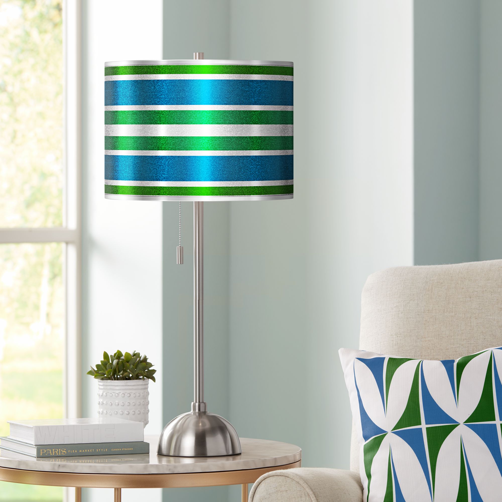 Multi Color Stripes Silver Metallic Nickel Table Lamp
