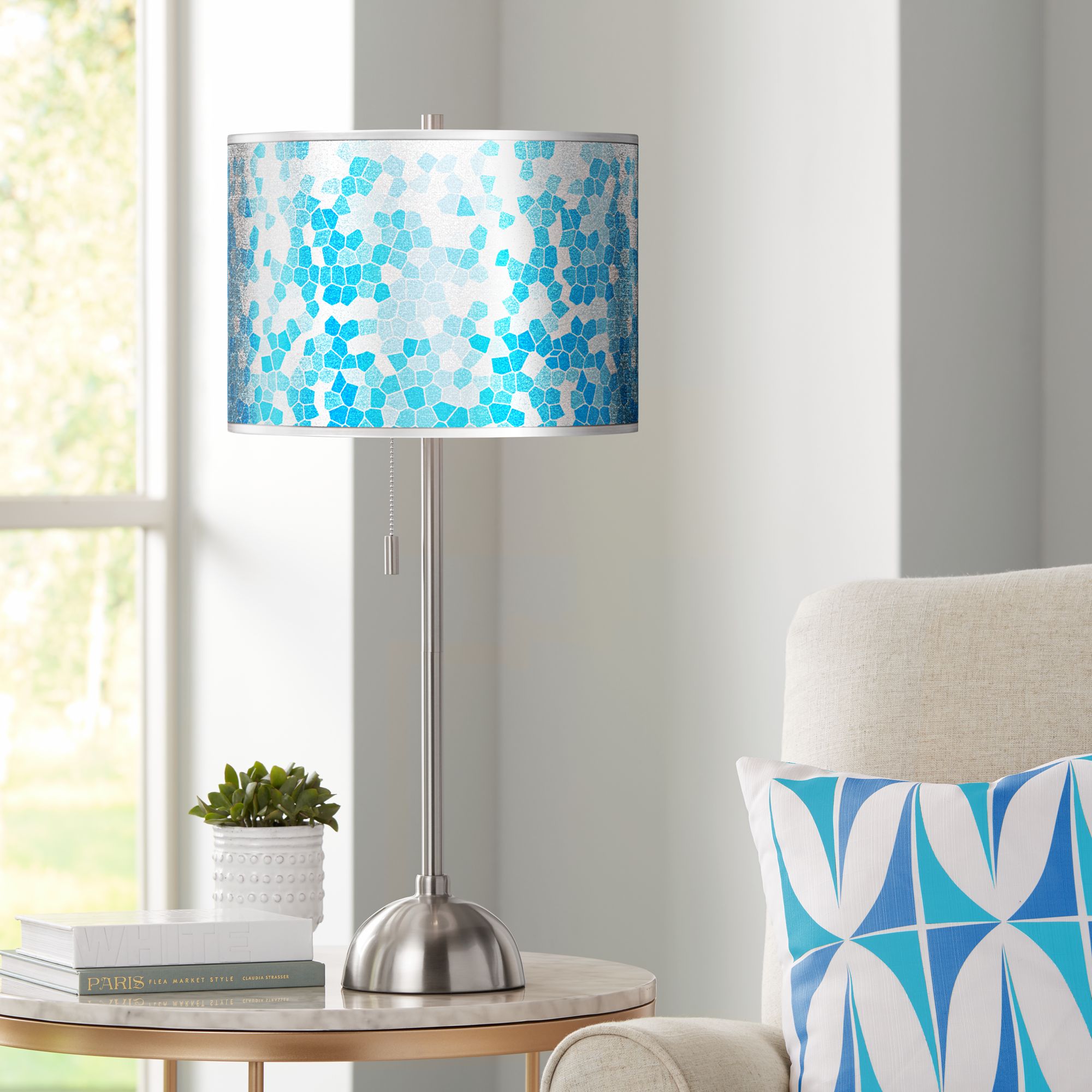 Mosaic Silver Metallic Giclee Brushed Nickel Table Lamp