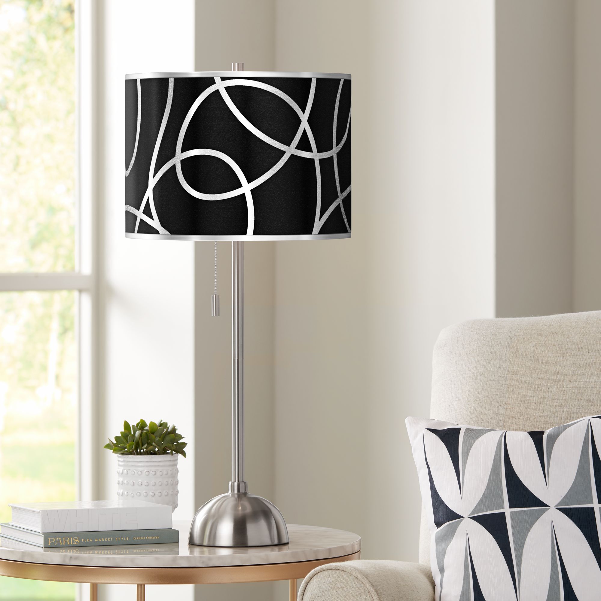 Abstract Silver Metallic Giclee Brushed Nickel Table Lamp