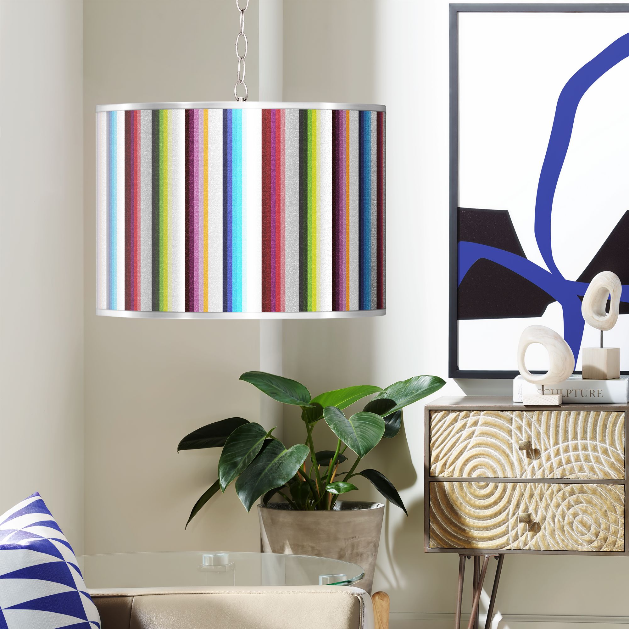 Swag Style Technocolors Silver Metallic Shade Plug-In Chandelier