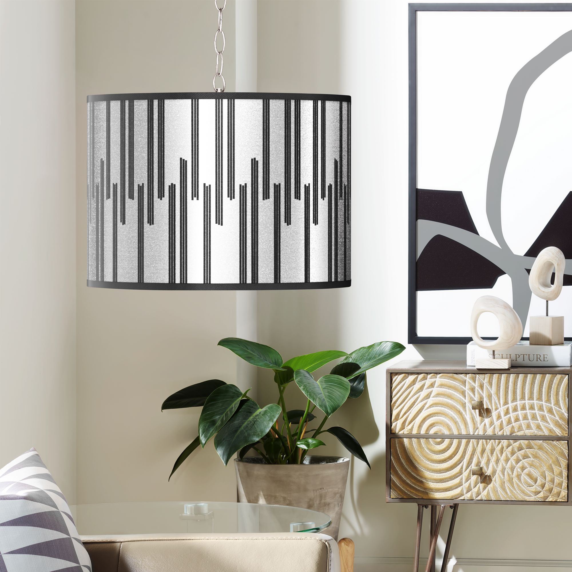Swag Style Segments Silver Metallic I Shade Plug-In Chandelier
