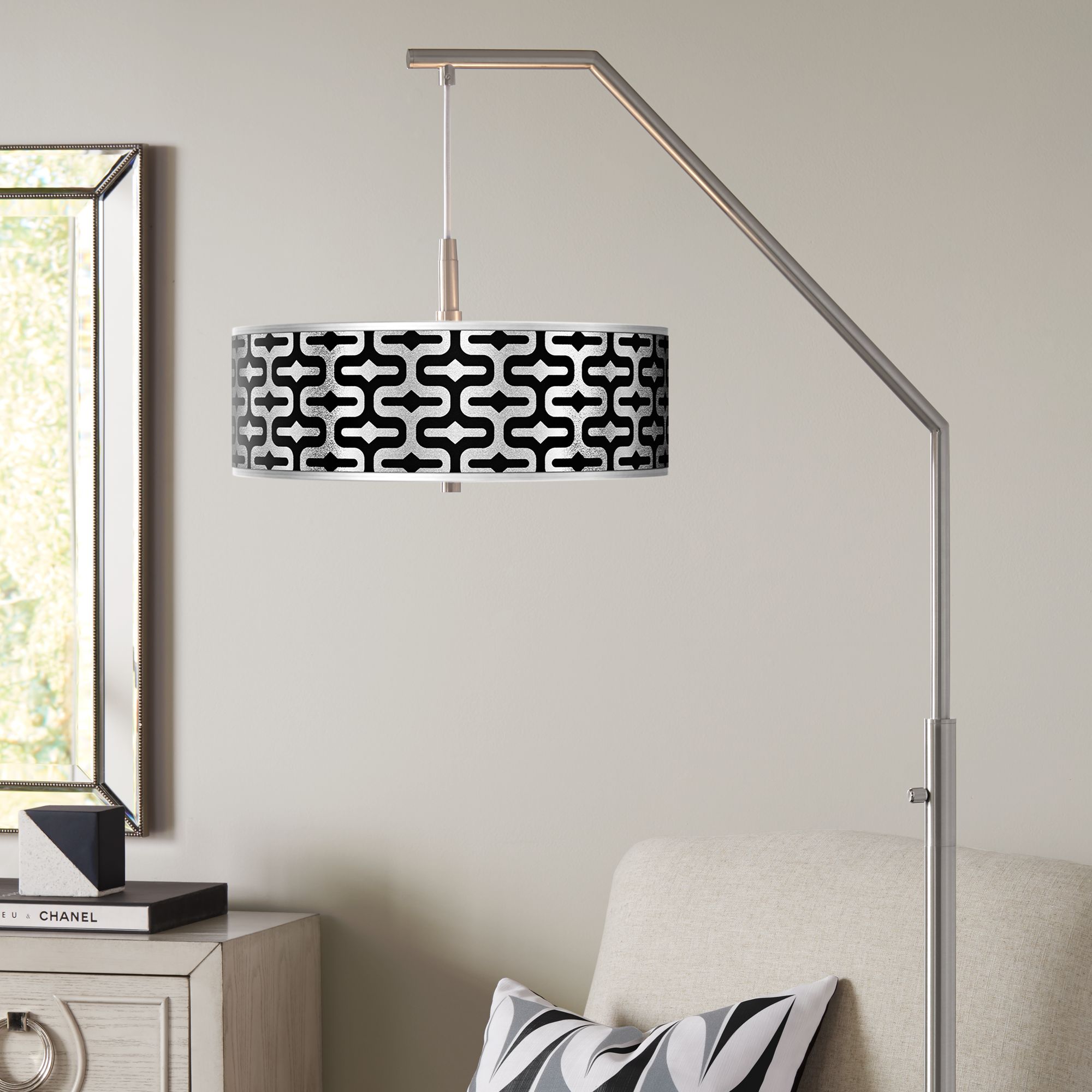 Reflection Silver Metallic Giclee Shade Arc Floor Lamp