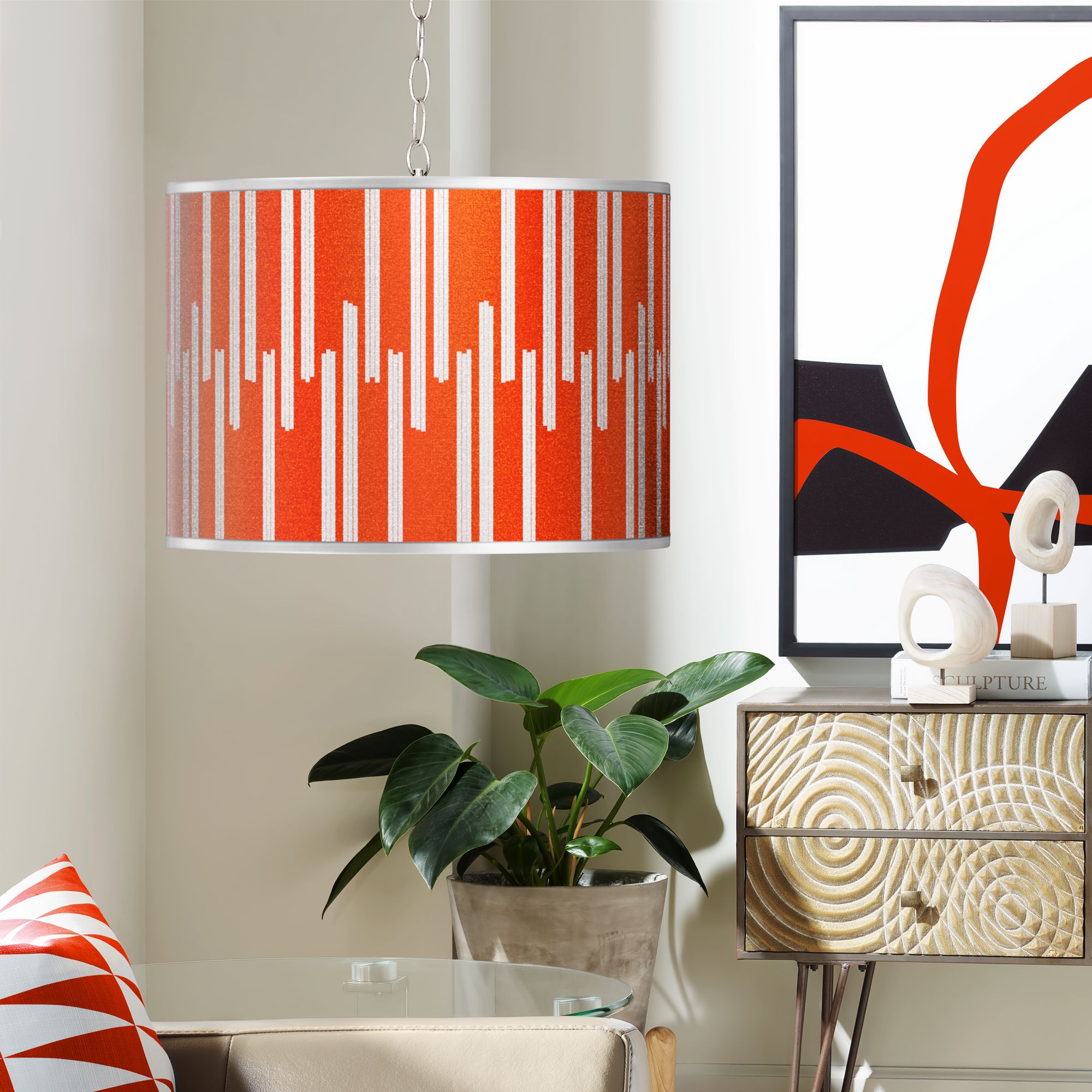 Swag Style Segments Silver Metallic II Shade Plug-In Chandelier