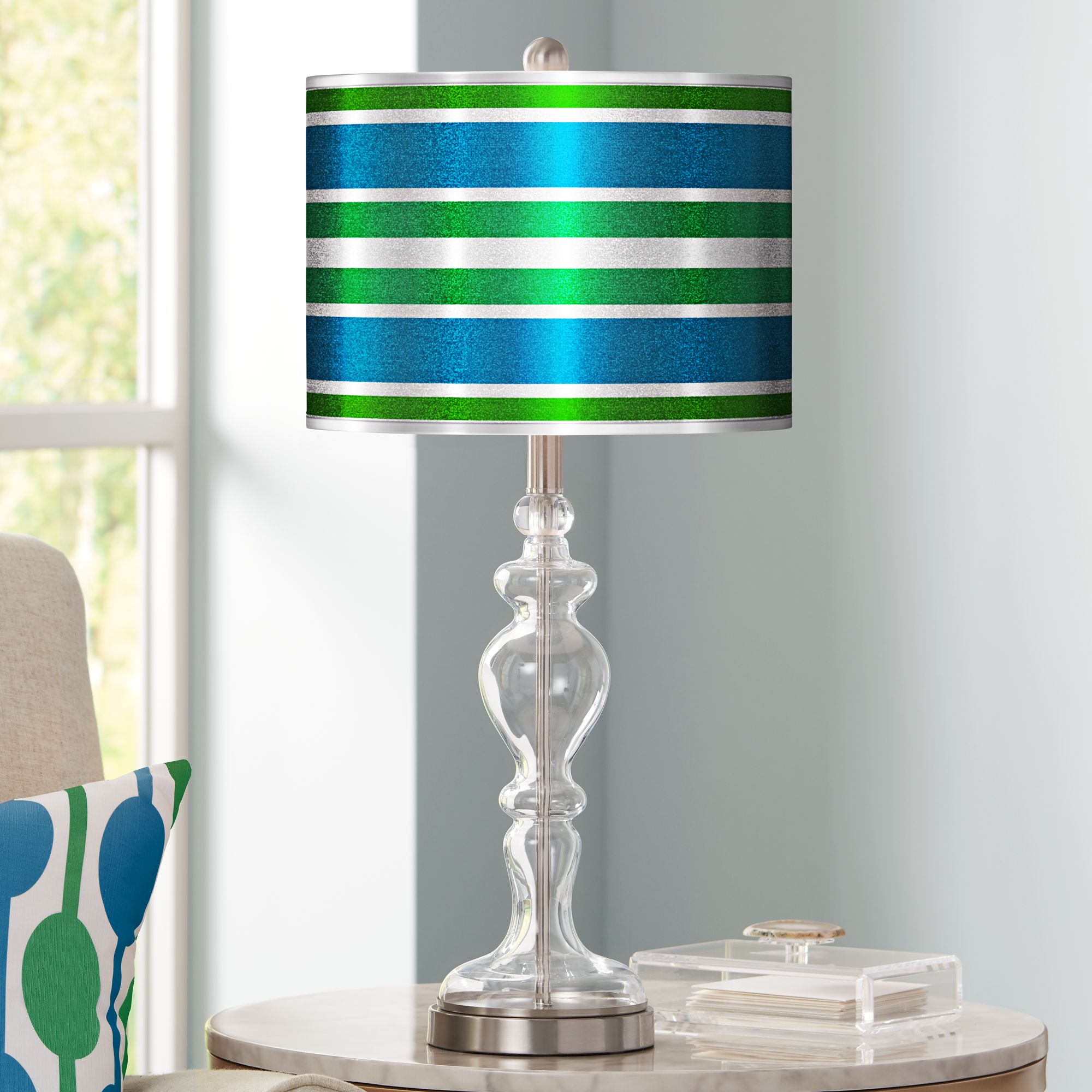 Multi Color Stripes Silver Metallic Apothecary Table Lamp