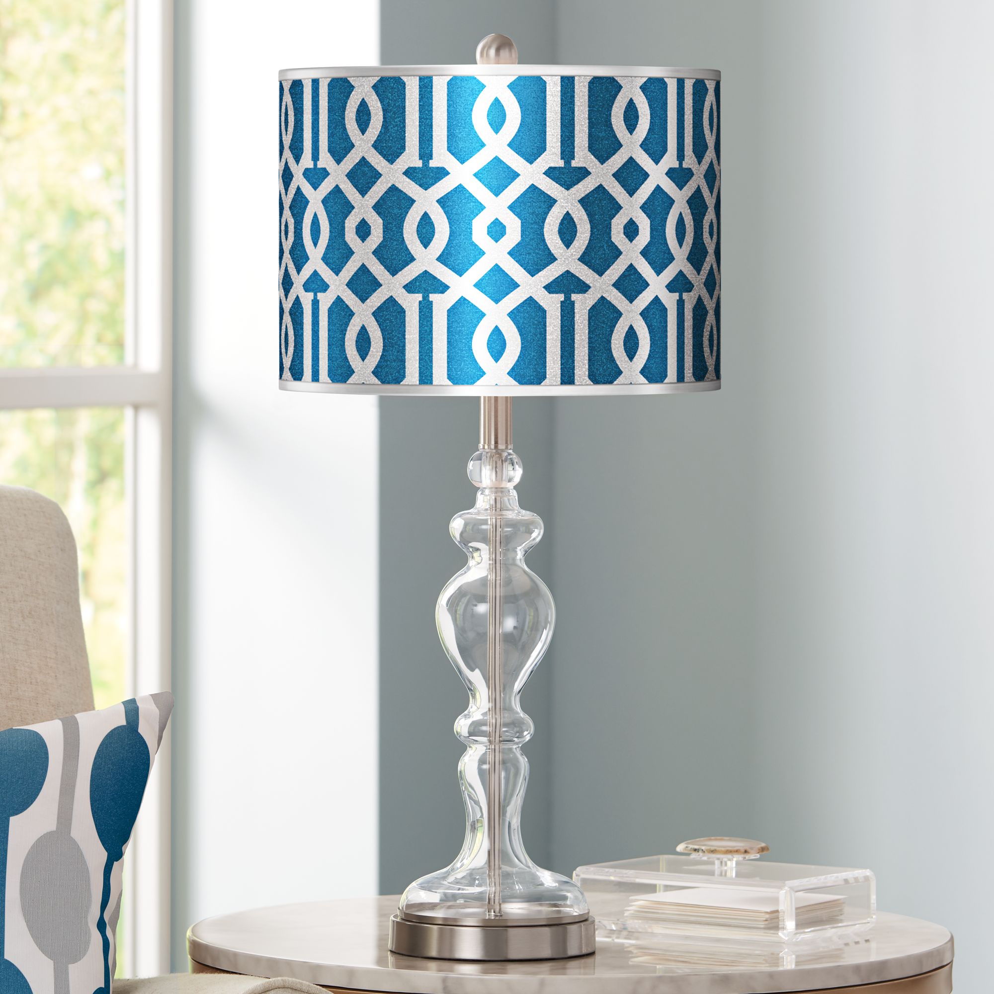 Chain Reaction Silver Metallic Apothecary Clear Glass Table Lamp