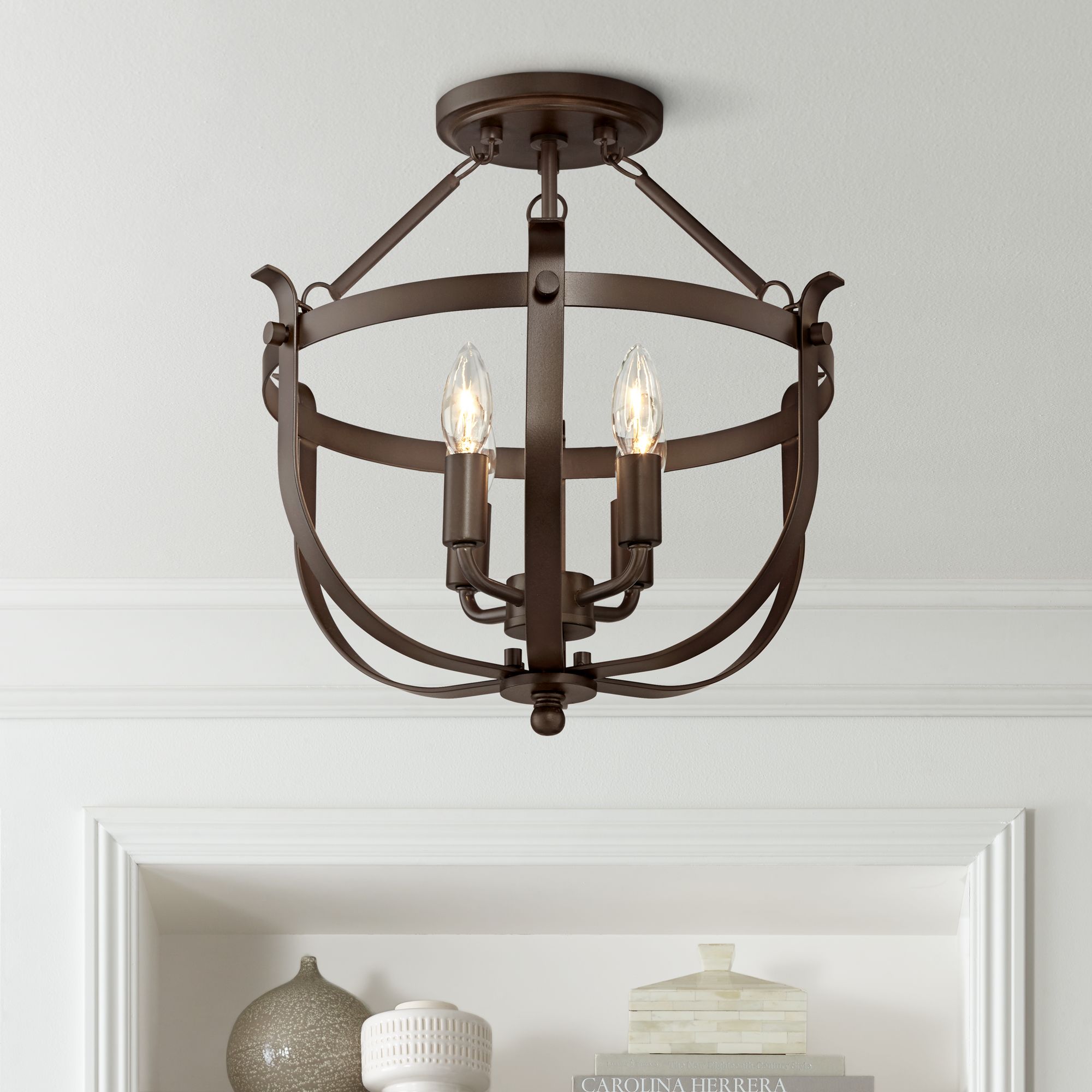Brunswick 15" Wide Bronze Cage 4-Light Ceiling Light ...