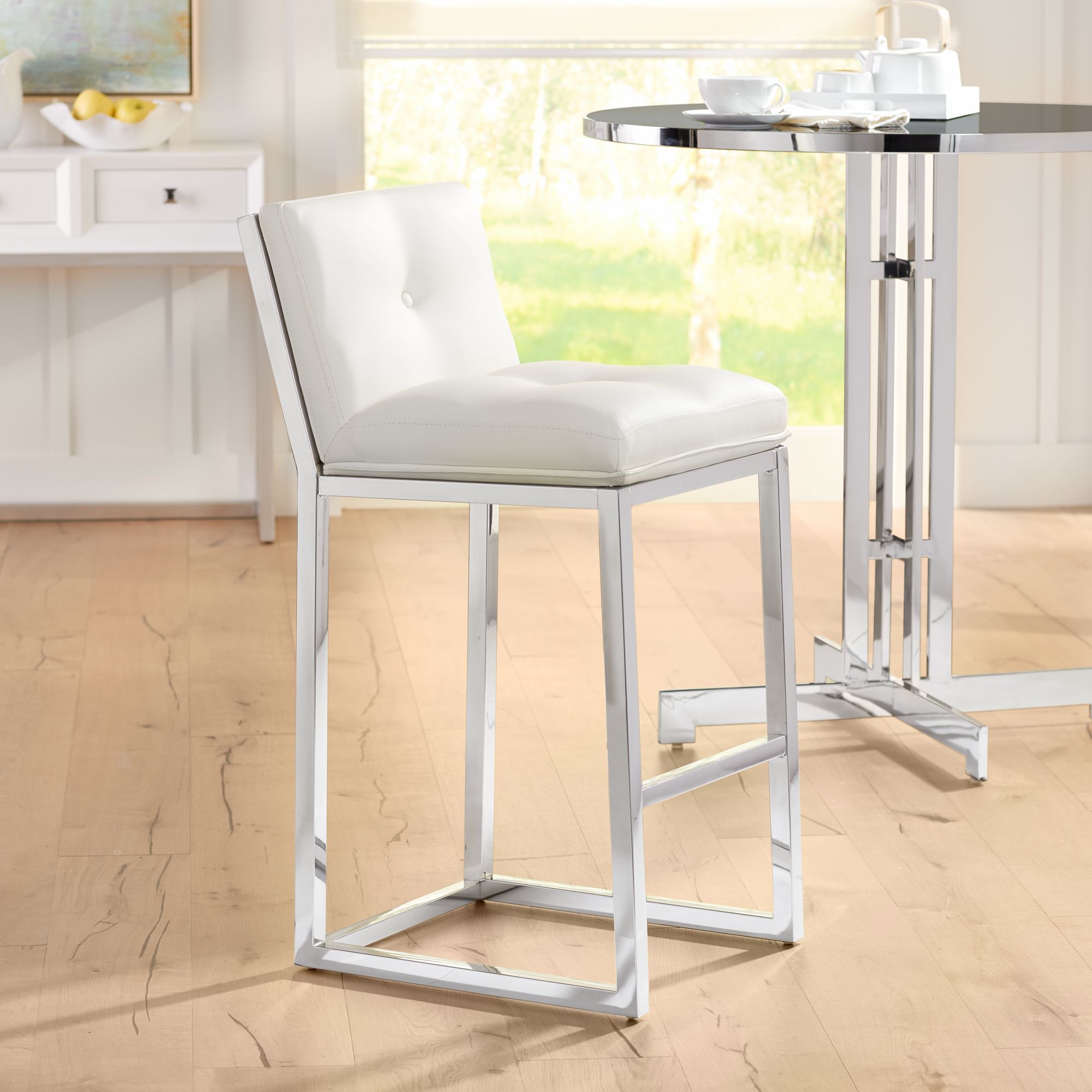 Alba 30" White Faux Leather Tufted Bar Stool
