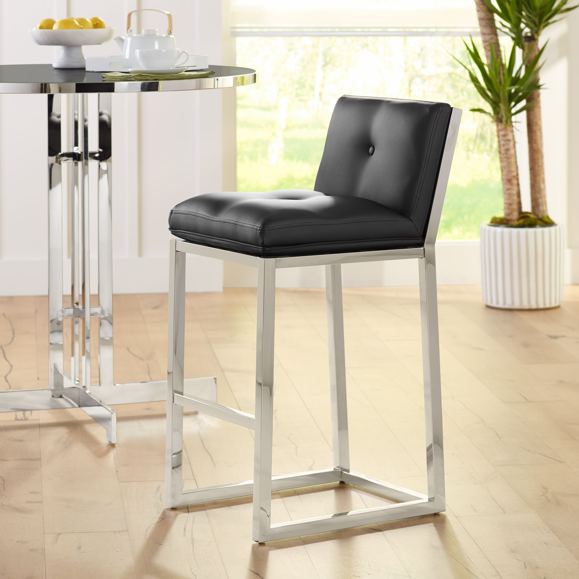 Alba 30" Black Faux Leather Tufted Bar Stool