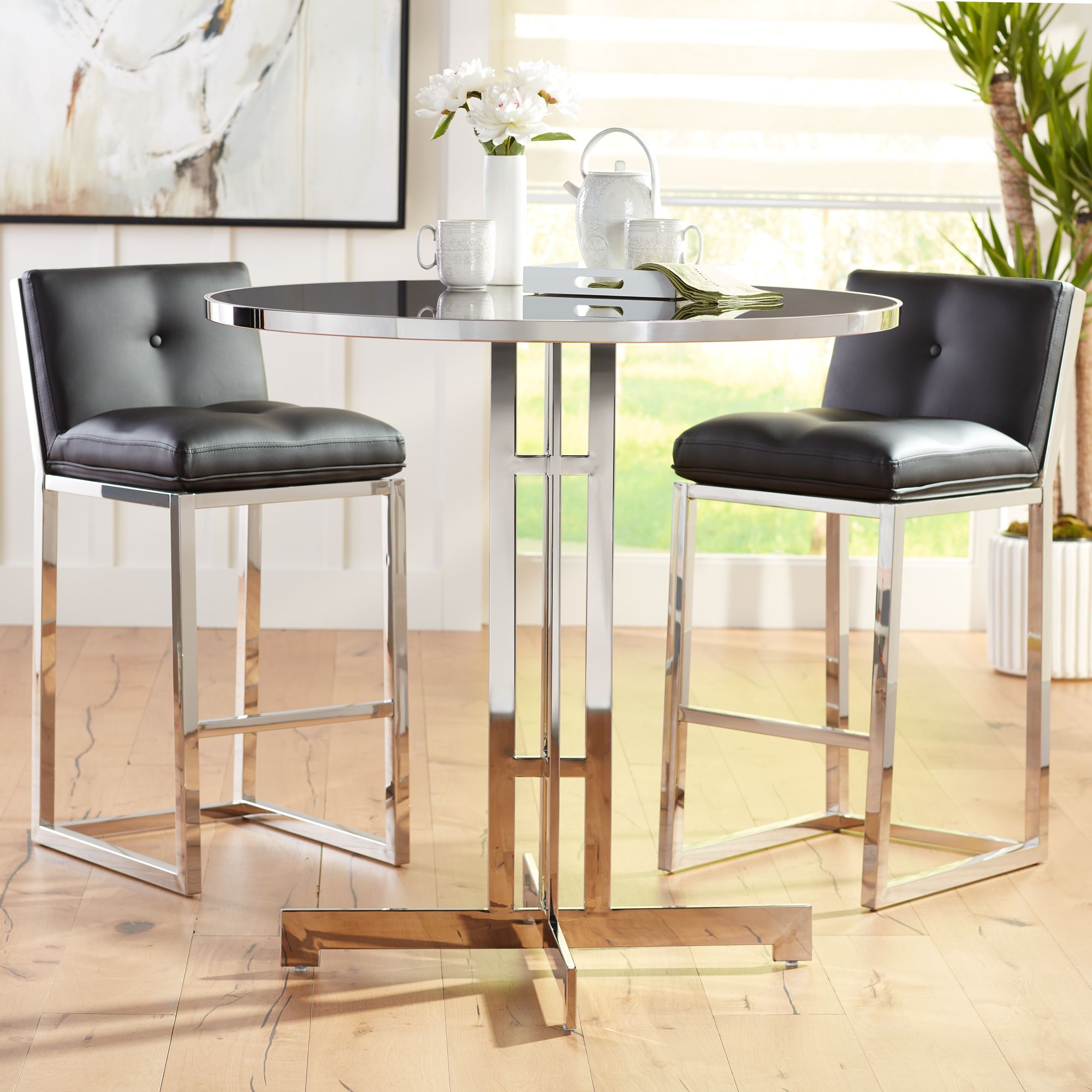 Alba 40" Wide Polished Stainless Steel Round Bar Table