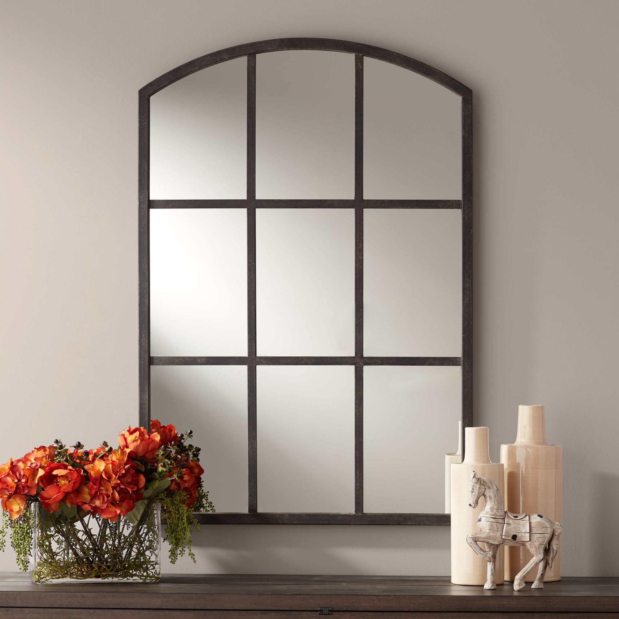 Beverly 30" x 44" Antique Black Arched Wall Mirror ...