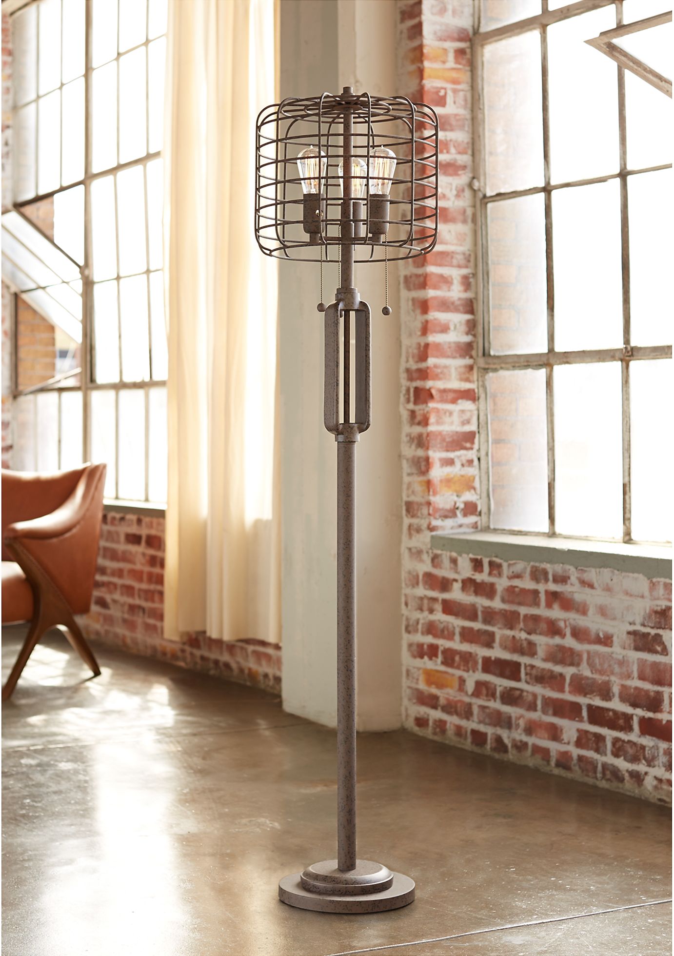 Industrial Cage Bronze Floor Lamp with ST21 LED Bulbs