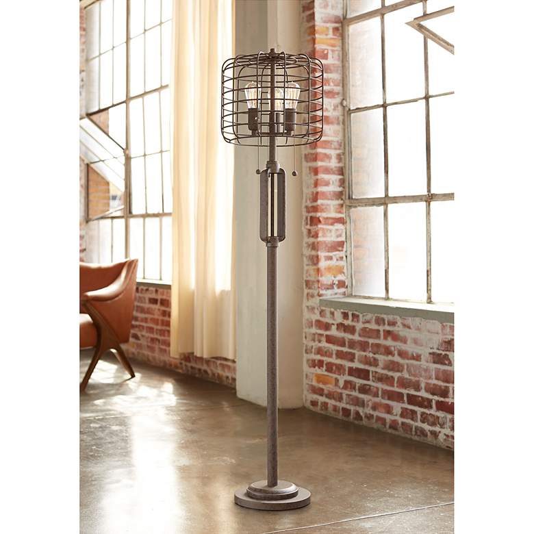 Image 1 Industrial Cage Bronze Floor Lamp with ST21 LED Bulbs