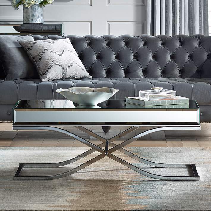 Desiree 47 1 2 Wide Silver Mirror And, Contemporary Mirrored Coffee Table
