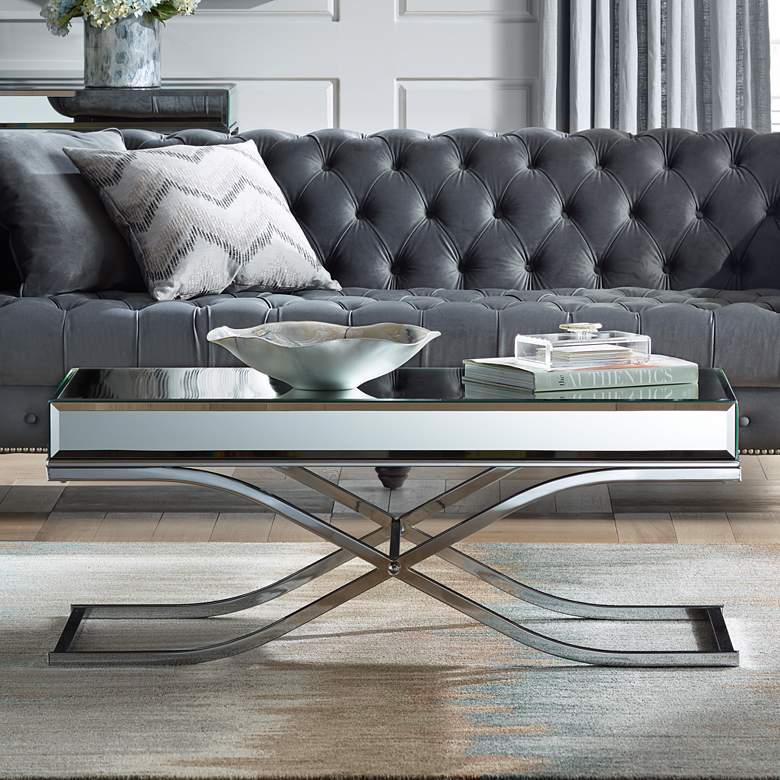 Desiree 47 1/2&quot; Wide Silver Mirror and Chrome Coffee Table