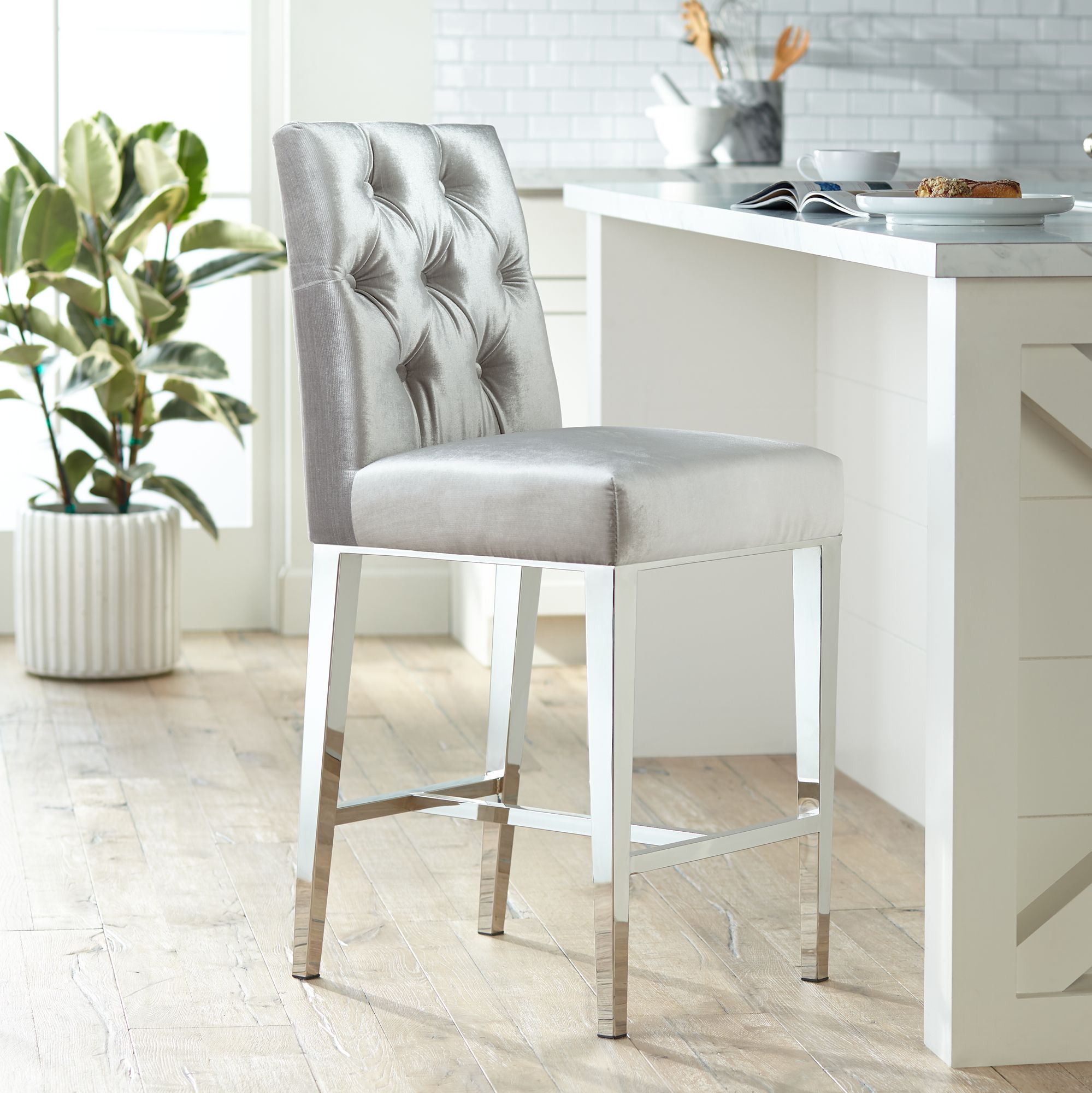 Megan 27 1/4" Gray Tufted Back Counter Stool