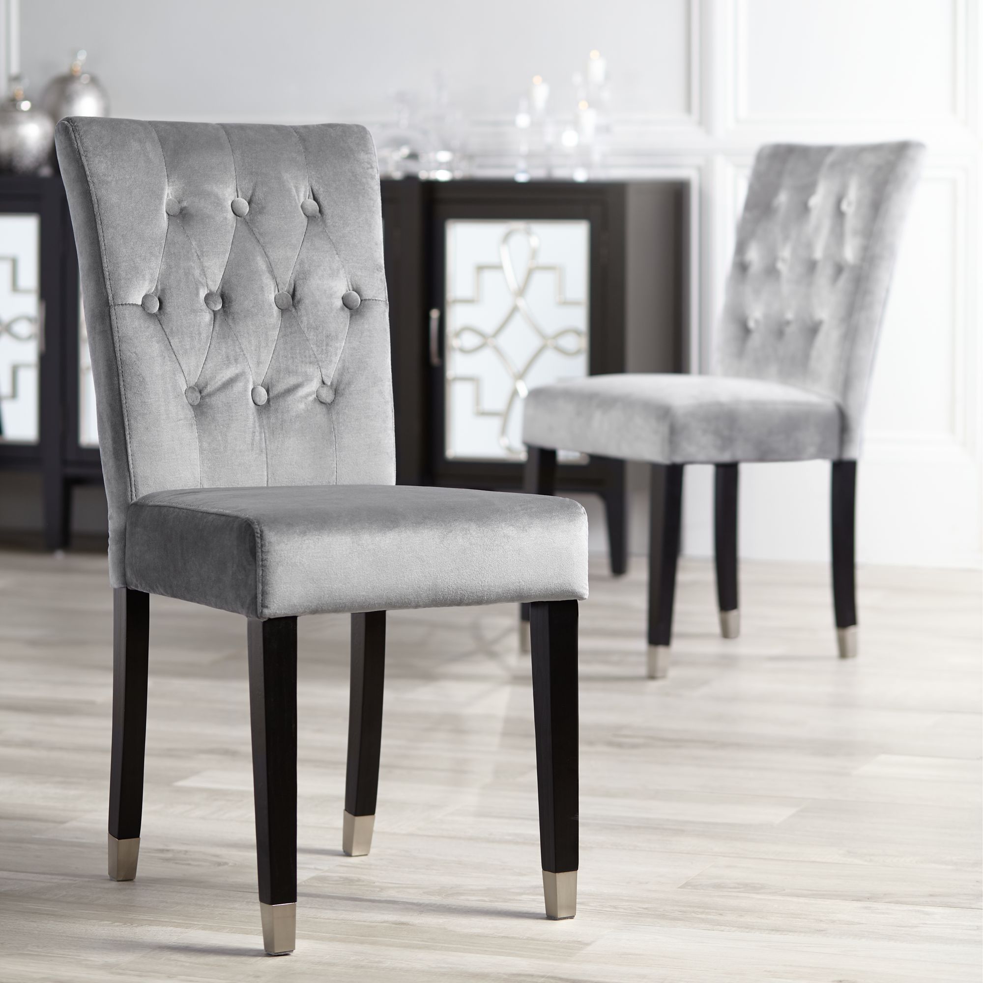 Argyle Gray Tufted Armless Dining Chairs Set of 2 47A15 Lamps Plus
