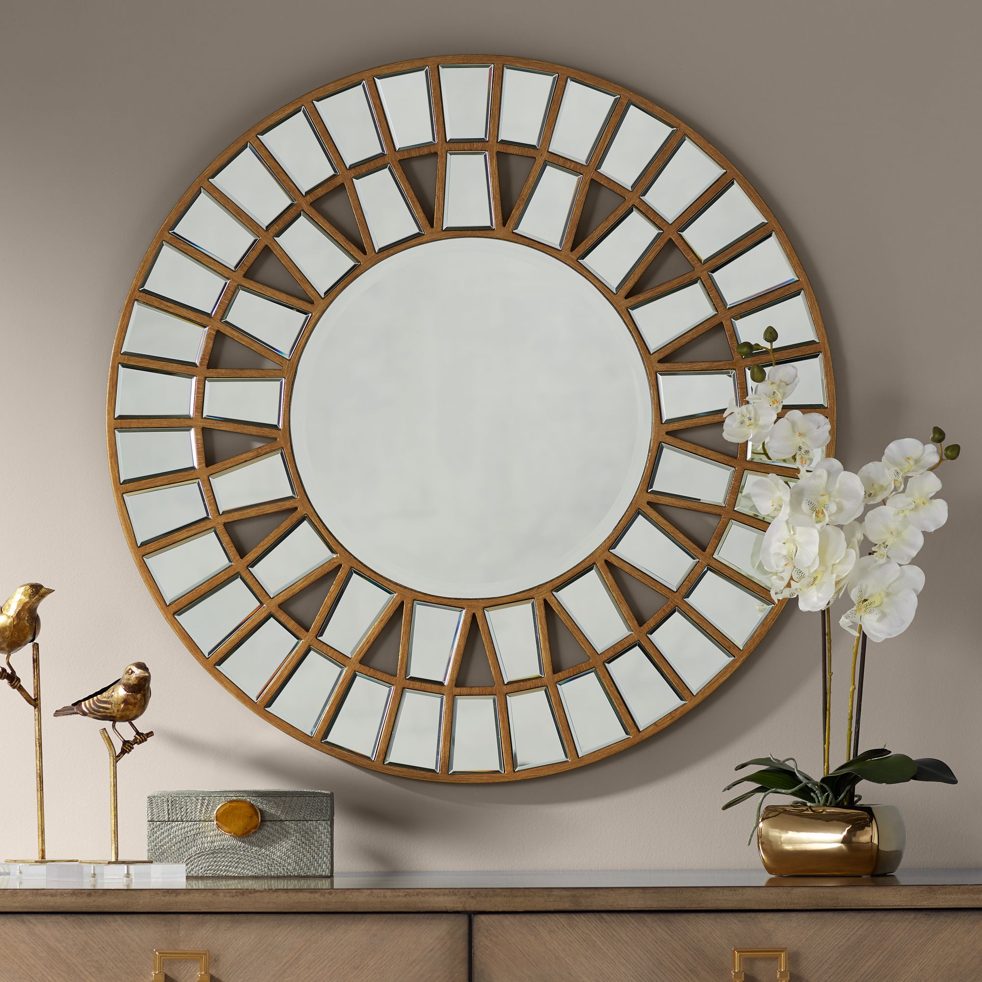 Possini Euro Mosaic Gold Leaf 33" Sunburst Wheel Wall Mirror