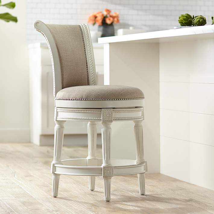 Oliver 24 1 2 Cream Fabric Scroll Back, 24 Inch Backless Swivel Counter Stools