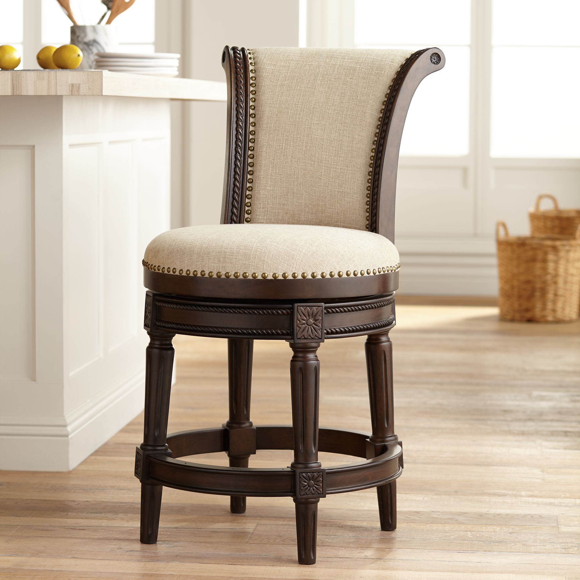 Addison 24 1/2" Erin Cream Fabric Swivel Counter Stool