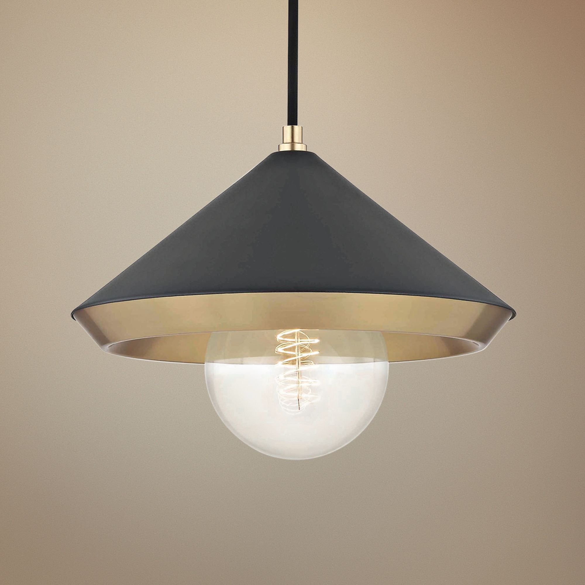 Mitzi Marnie 11 3/4"W Aged Brass Mini Pendant w/ Black Shade