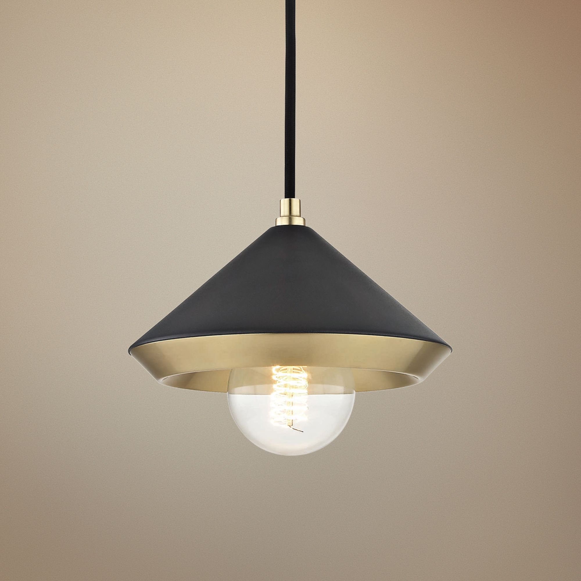 Mitzi Marnie 8" Wide Aged Brass Mini Pendant w/ Black Shade