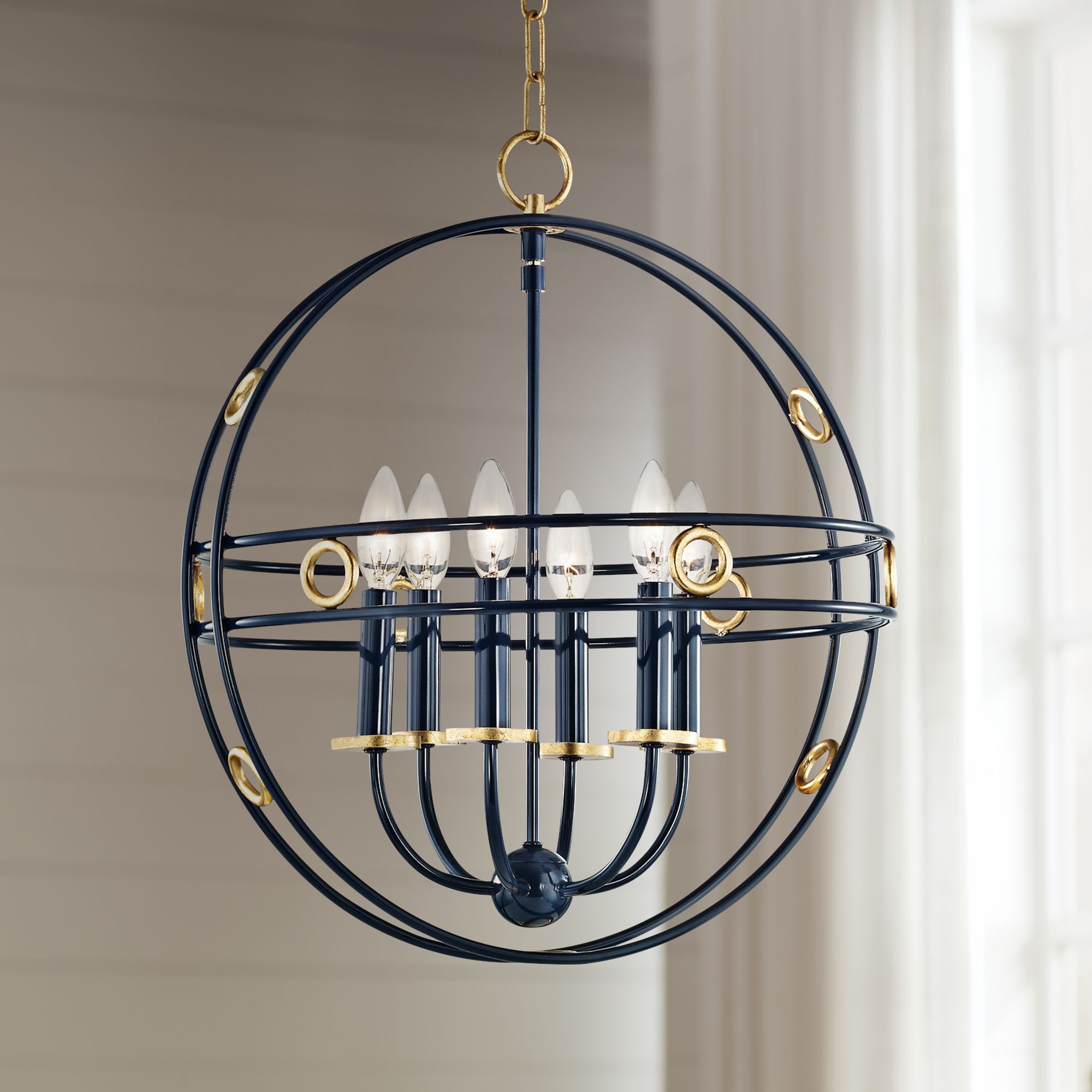 Mitzi Jade 18" Wide Gold Leaf and Navy 6-Light Pendant