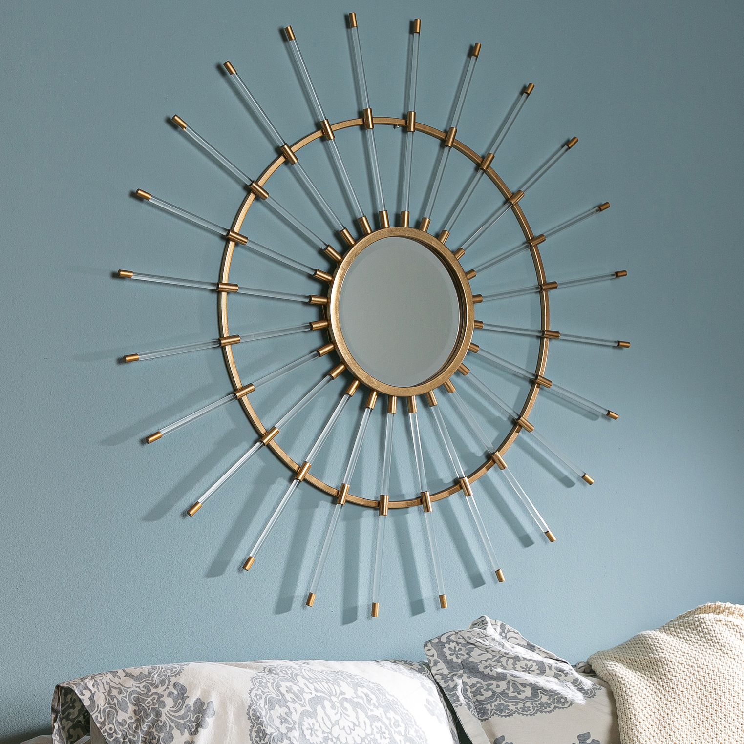 Kara Acrylic and Gold 36 1/4" Round Sunburst Wall Mirror
