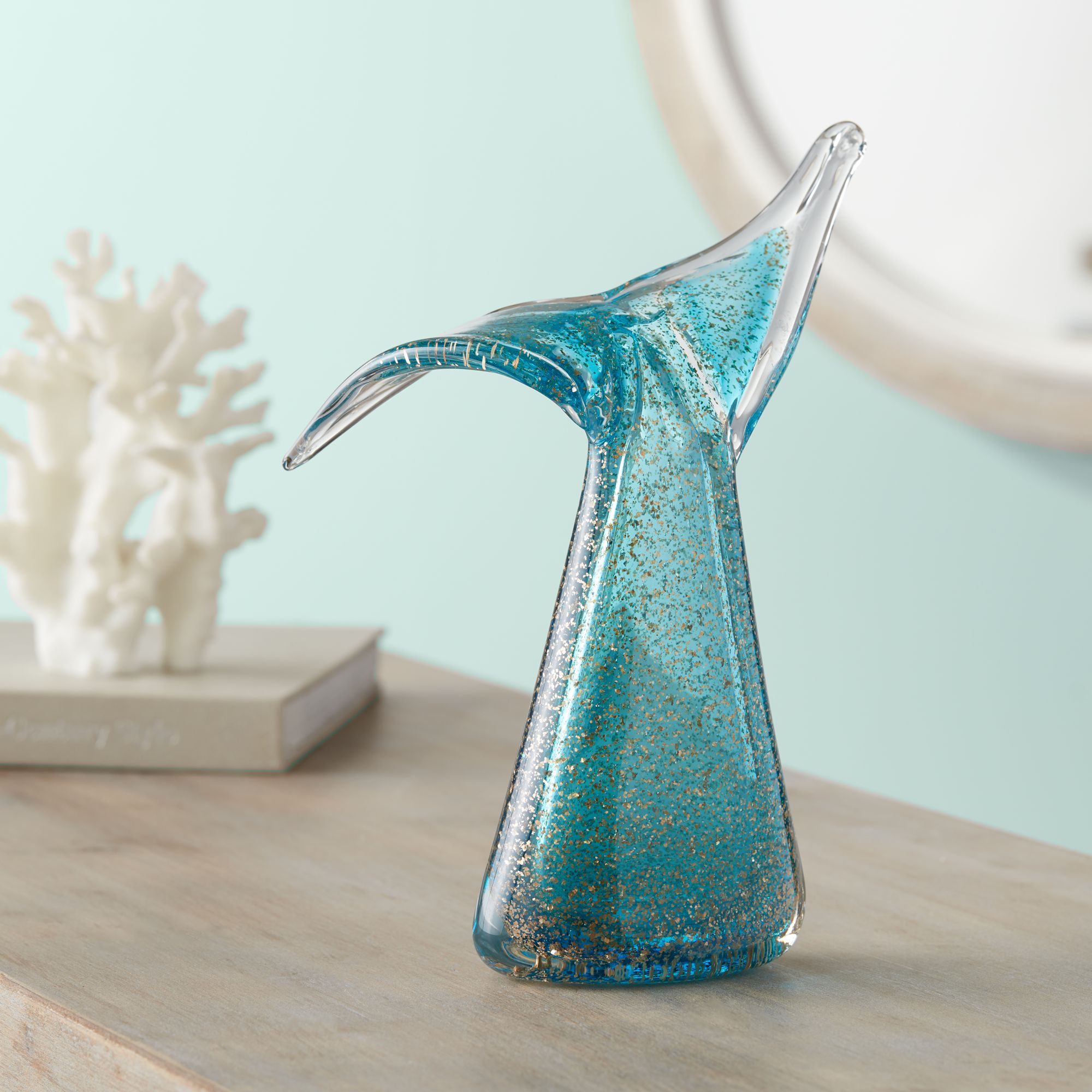 Oceania 10" High Blue Glass Fish Tail Sculpture
