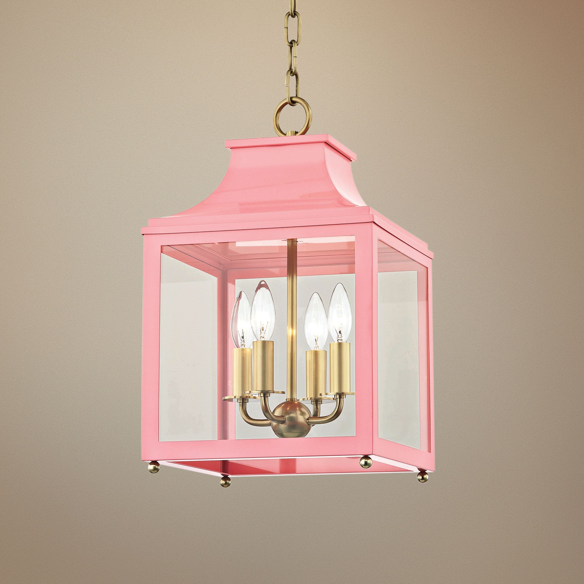 Leigh 11 1/2"W Aged Brass and Pink 4-Light Mini Pendant