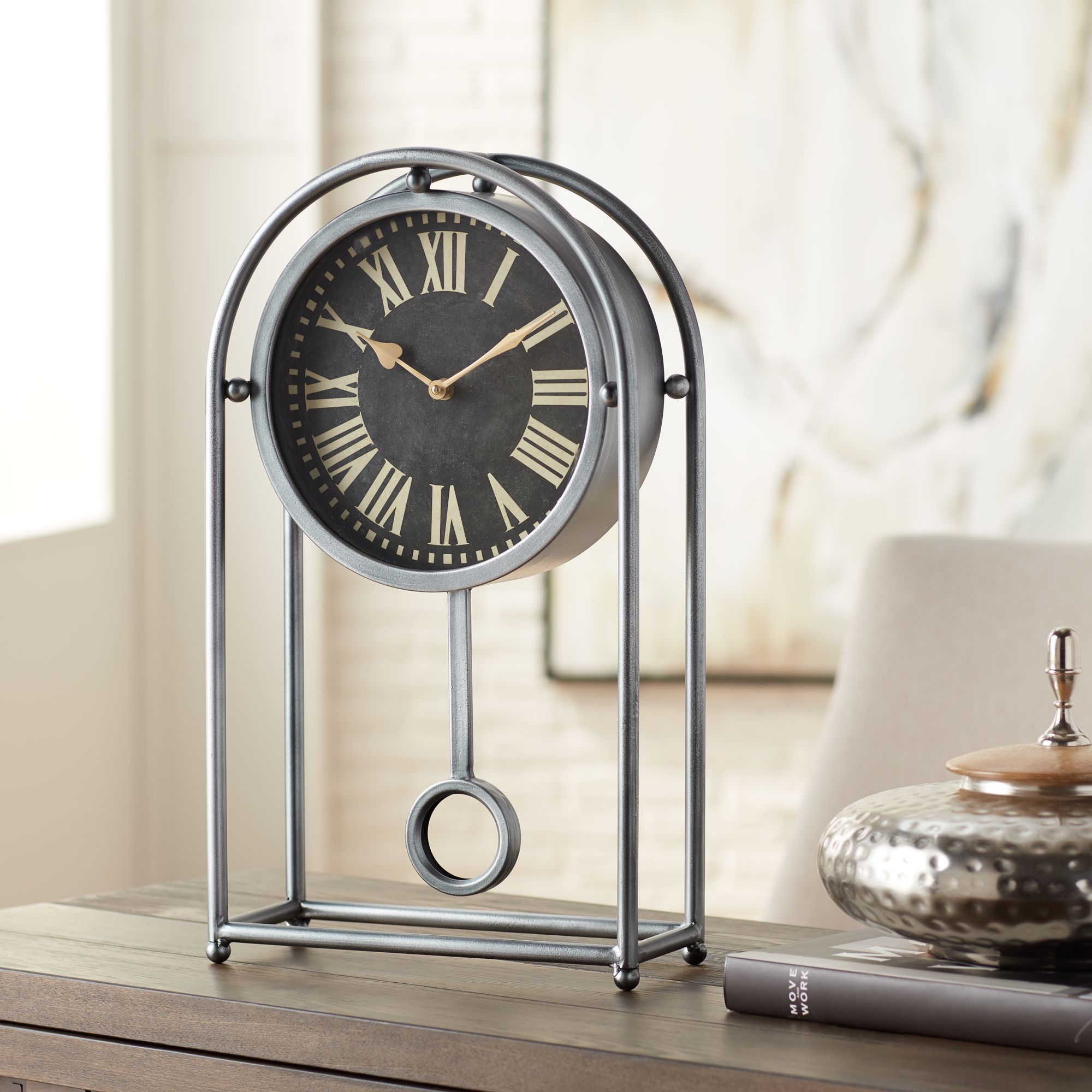 Ellerby Glossy Silver 20 1/4" High Metal Table Clock