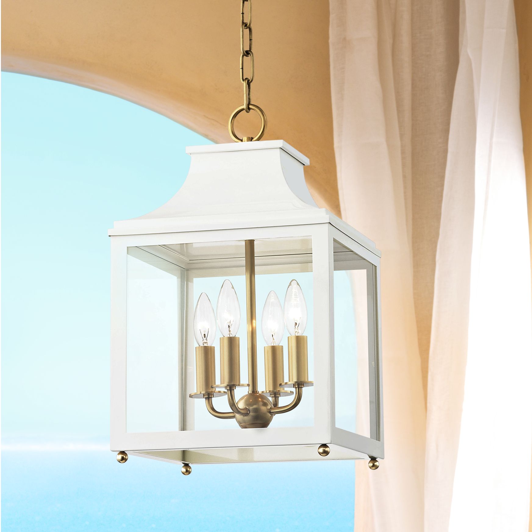 Leigh 11 1/2"W Aged Brass and White 4-Light Mini Pendant