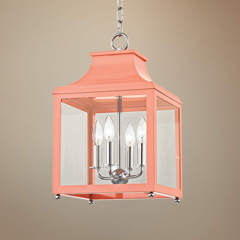 Leigh 11 1/2&quot;W Polished Nickel and Pink 4-Light Mini Pendant