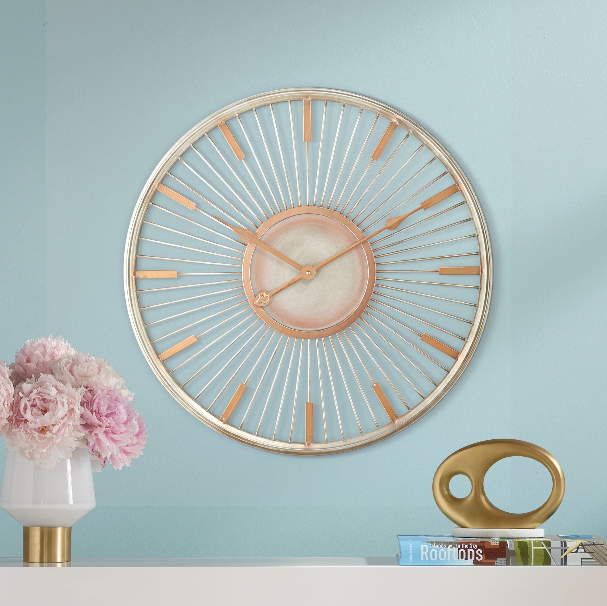 Collins Glossy Silver 23 3/4" High Round Wall Clock