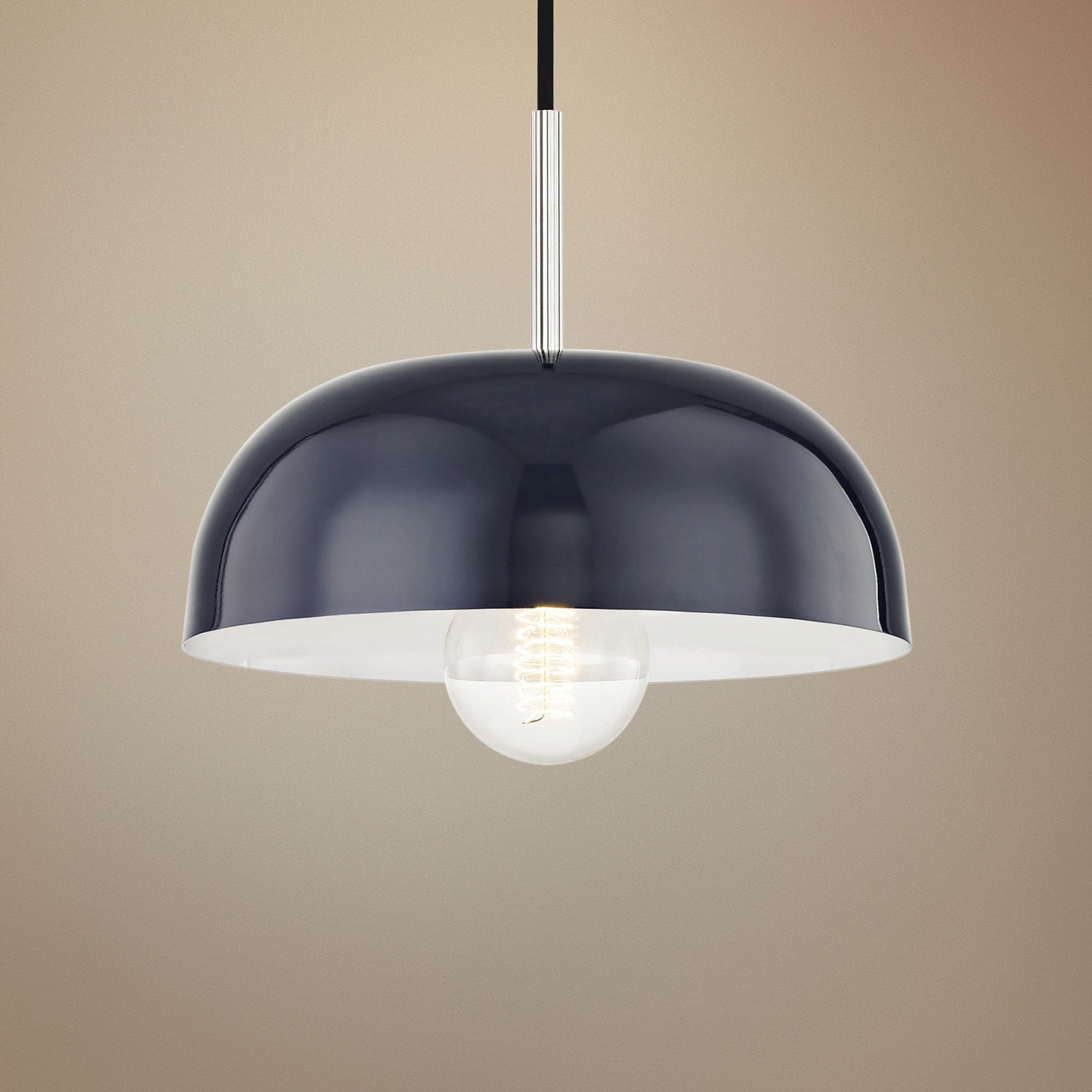 Mitzi Avery 11"W Polished Nickel Mini Pendant w/ Navy Shade