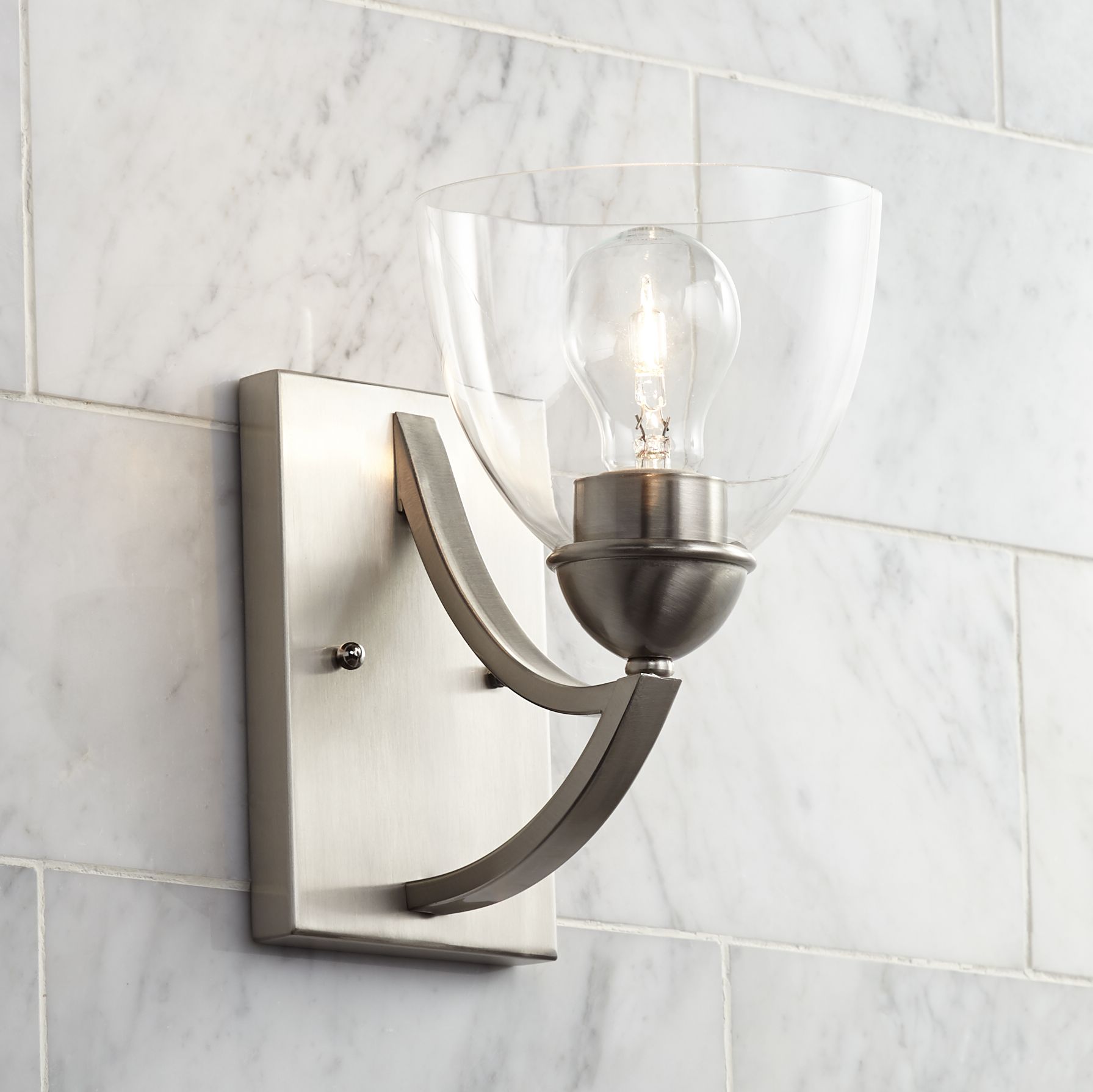 Milbury 9" High Satin Nickel and Clear Glass Wall Sconce