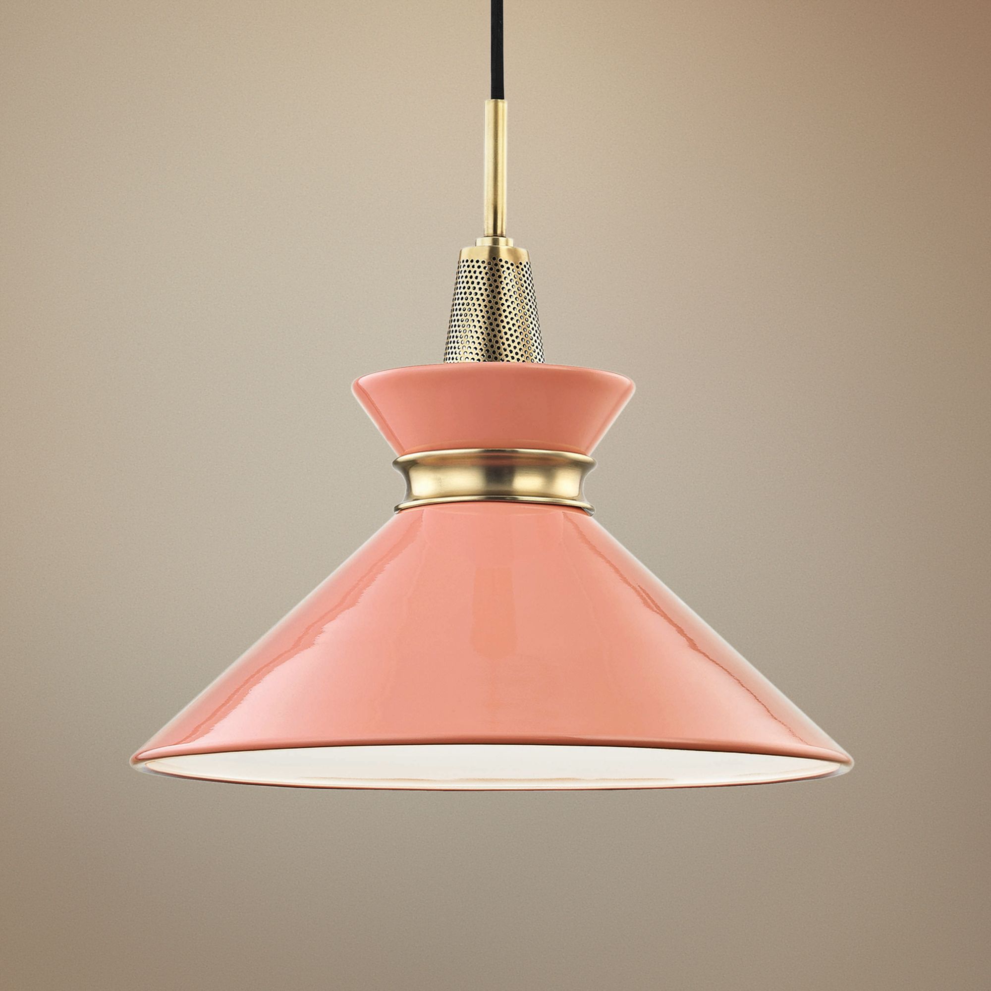 Mitzi Kiki 14" Wide Aged Brass Pendant Light w/ Pink Shade