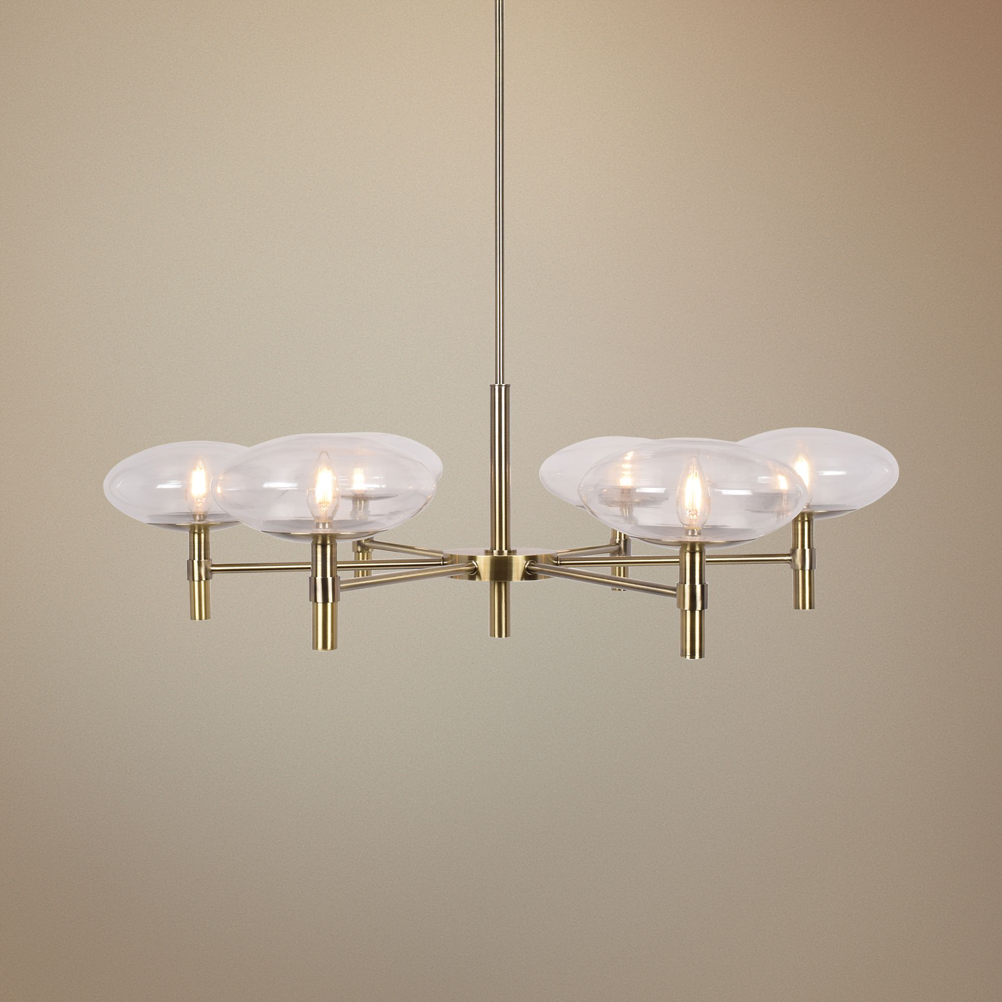 Grand 37 1/2" Wide Brushed Brass 6-Light LED Chandelier