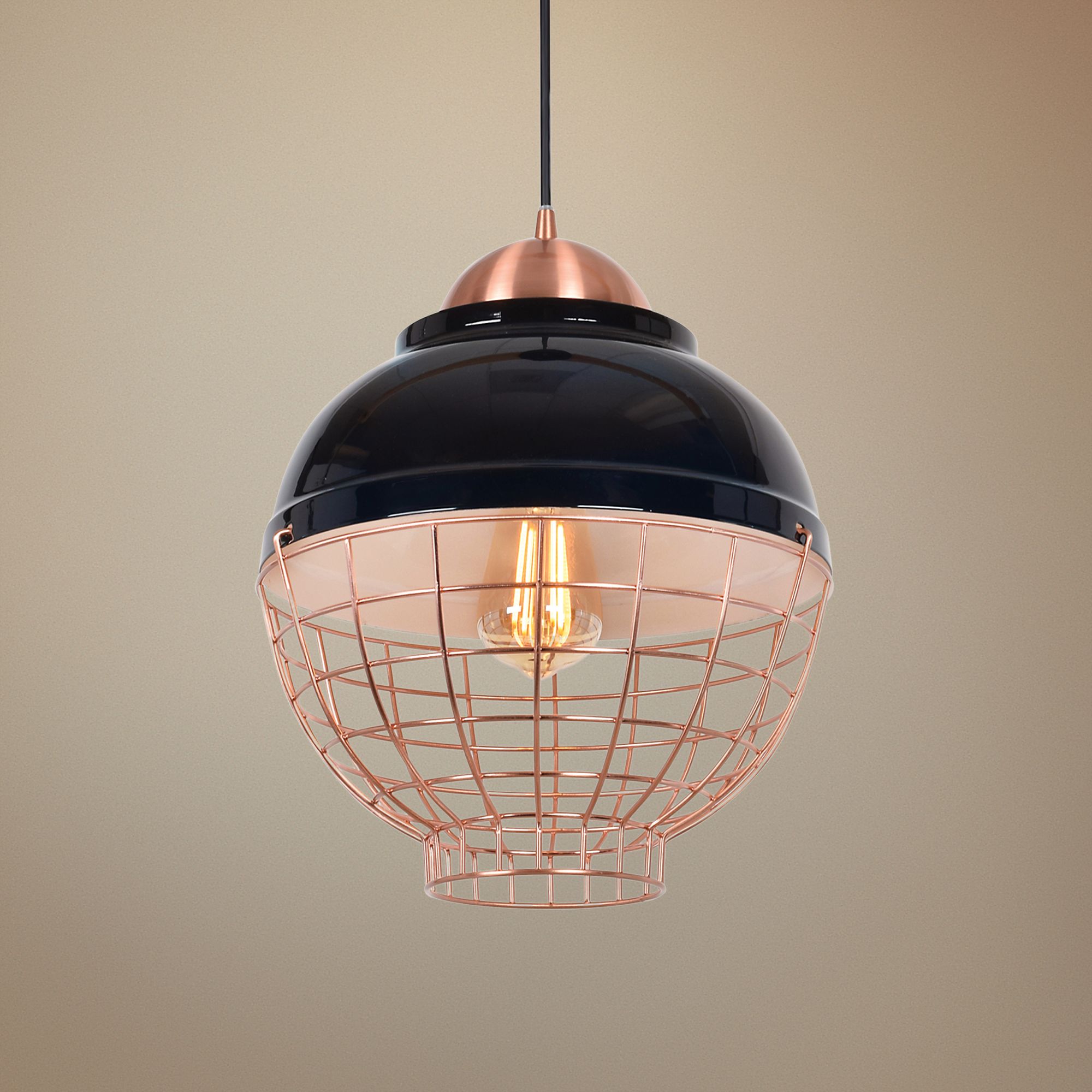 Dive 11 1/2" Wide Shiny Black and Copper LED Mini Pendant