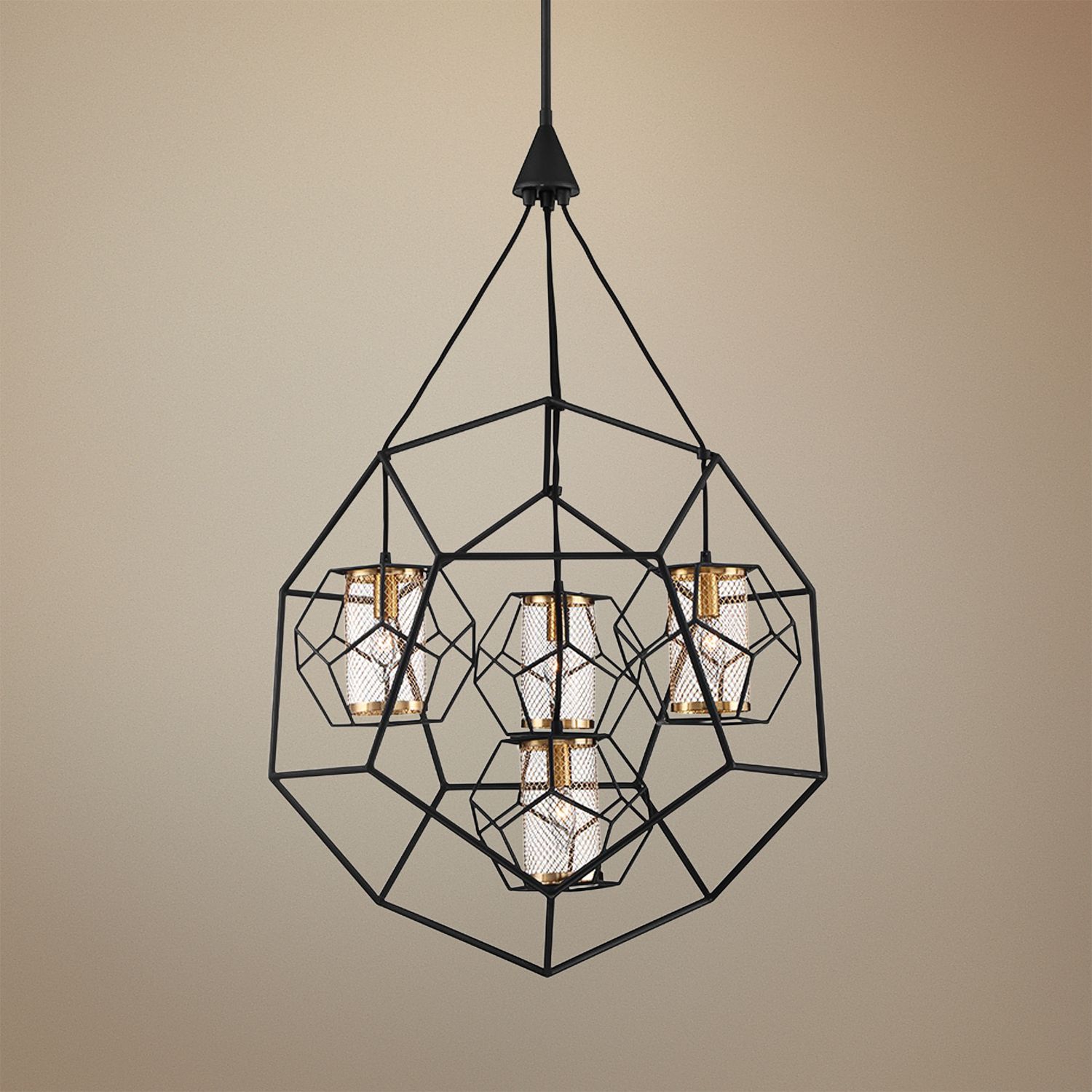 Bettino 24 1/2" Wide Matte Black Caged 4-Light Pendant Light