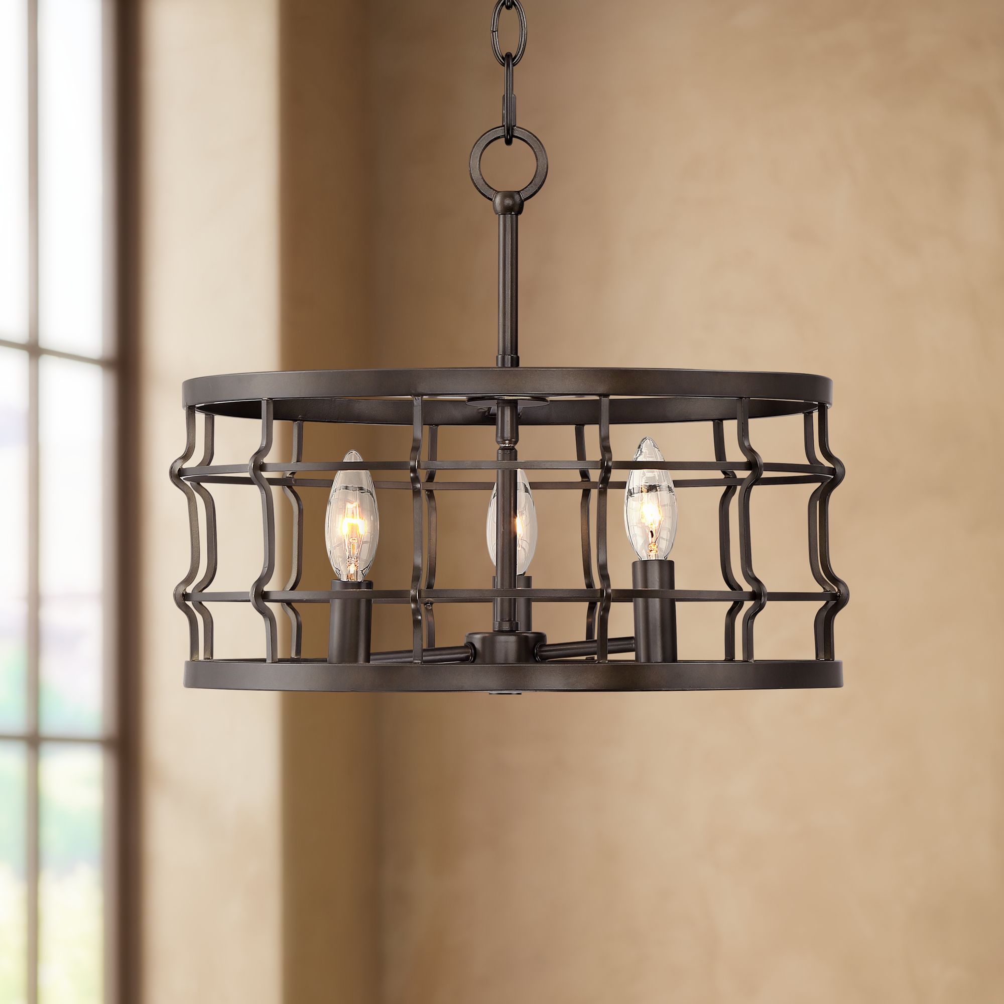 Jamison 16" Wide Bronze Metal 3-Light Drum Pendant