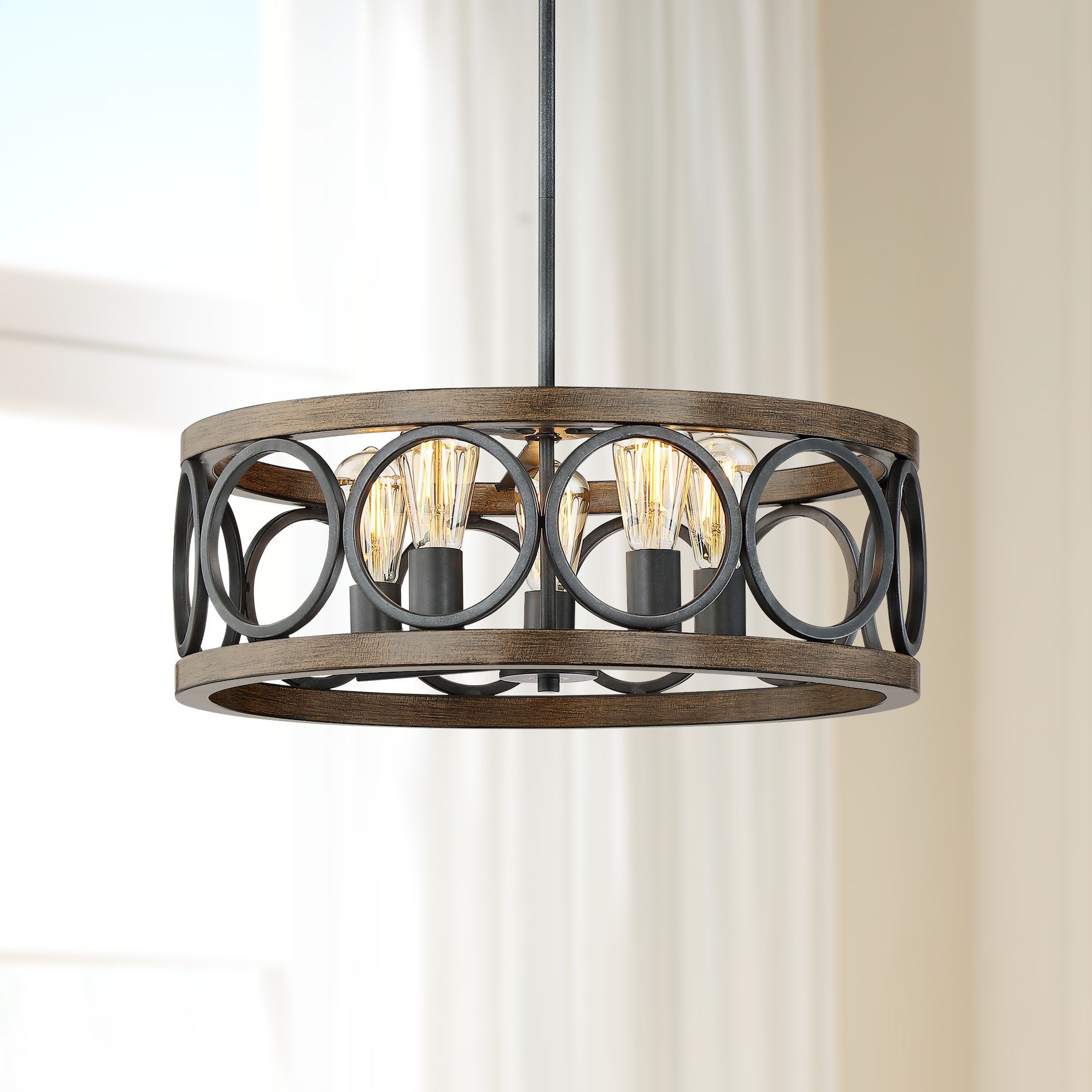 Salima 21 1/4" Wide Bronze and Wood 5-Light Chandelier