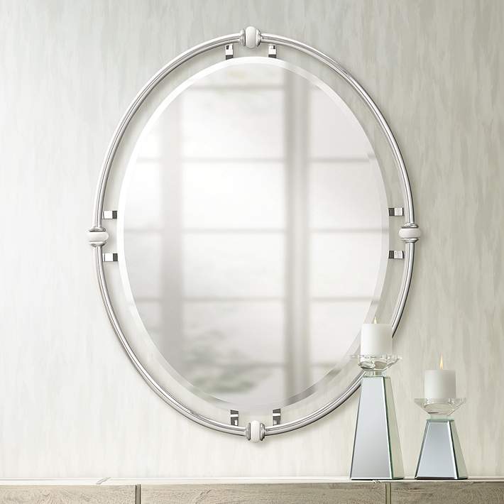 Pocelona White Porcelain And Chrome 24, 24 X 30 White Framed Mirror
