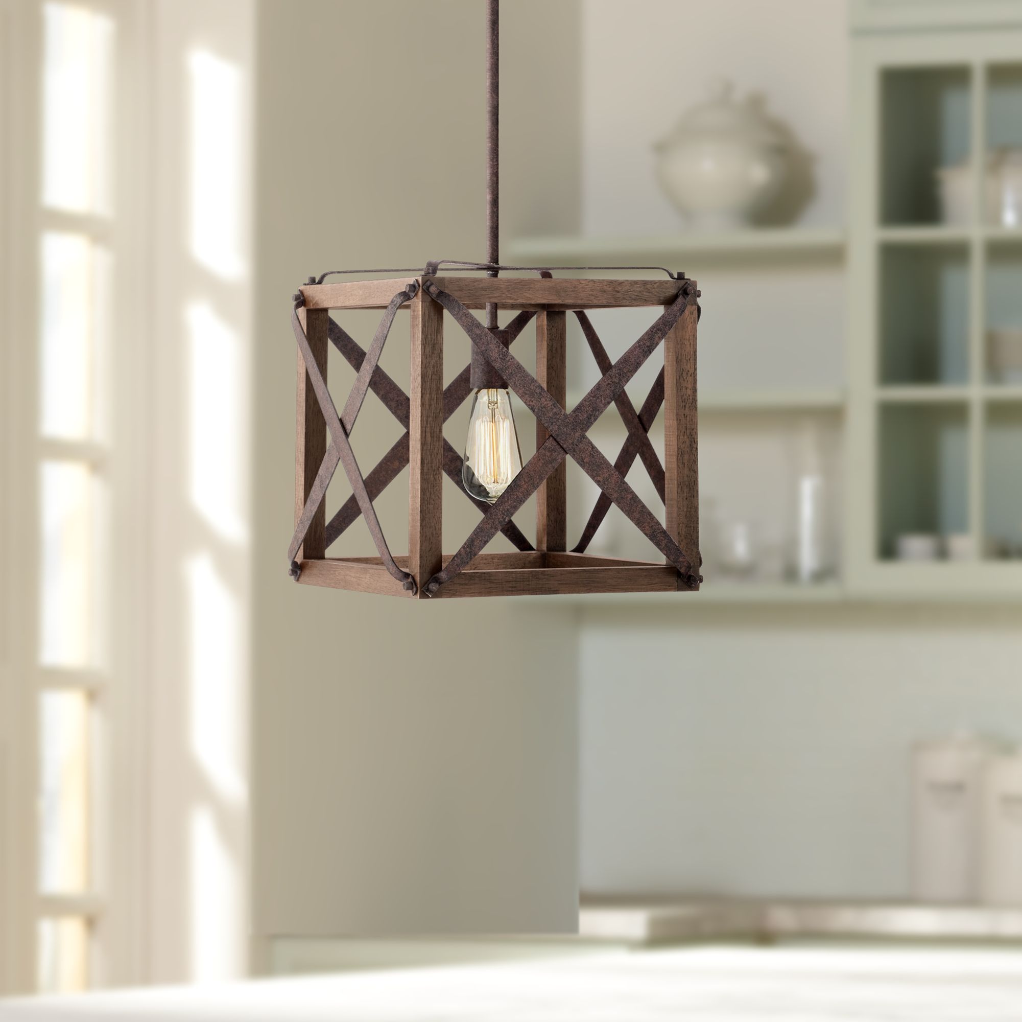 Oaklyn 13" Wide Rust and Brown Wood LED Pendant Light