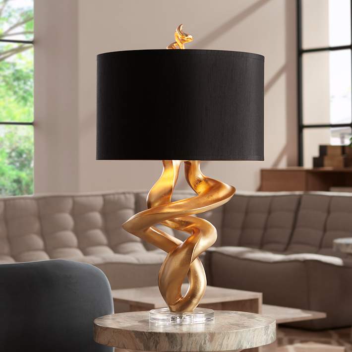 Kathy Ireland Tribal Impressions Gold, Leaf Table Lamp Gold
