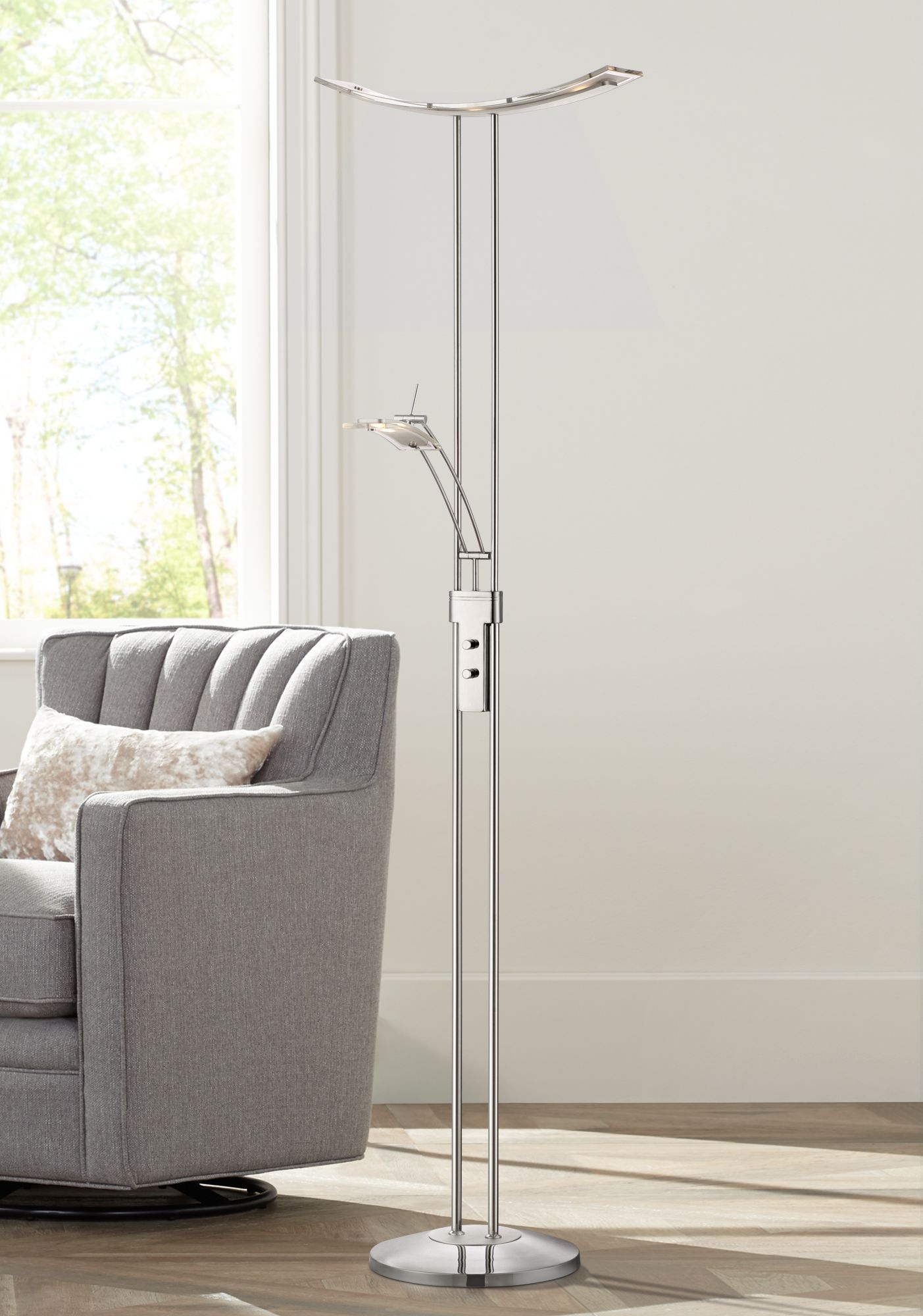 Possini Euro Design Vicina Chrome LED Torchiere Floor Lamp