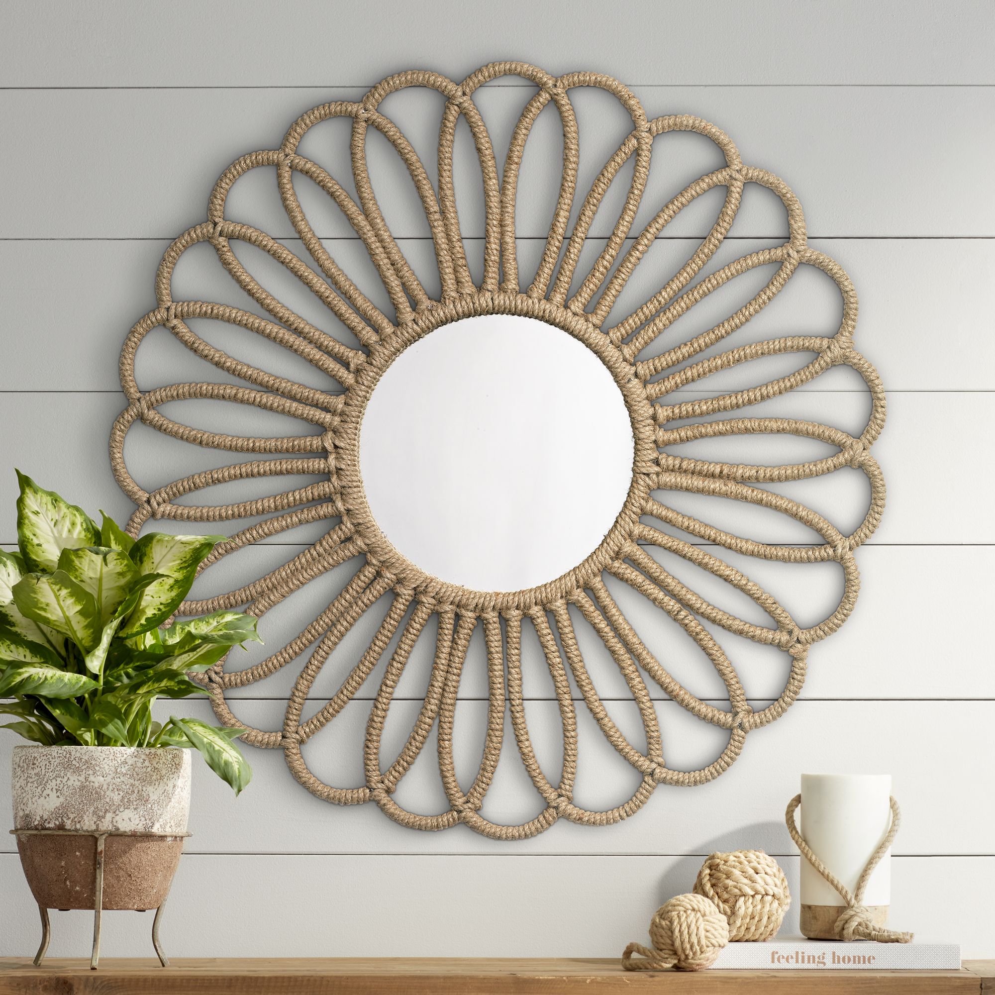 Jamie Young Jute Large Flower 36" Round Wall Mirror
