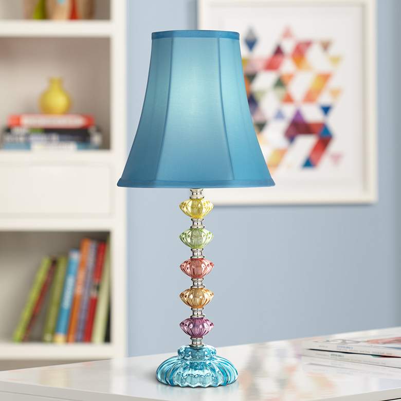 Bohemian Teal Blue and Colored Stacked Glass Table Lamp