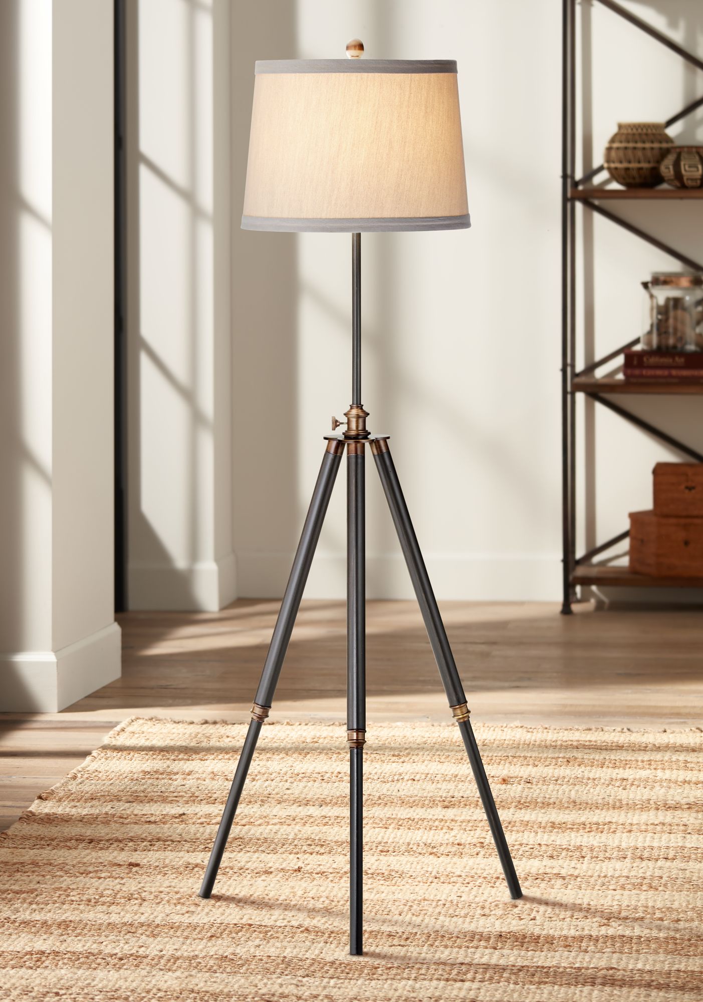 Adjustable Height Antique Bronze Tripod Floor Lamp 4N740 Lamps Plus