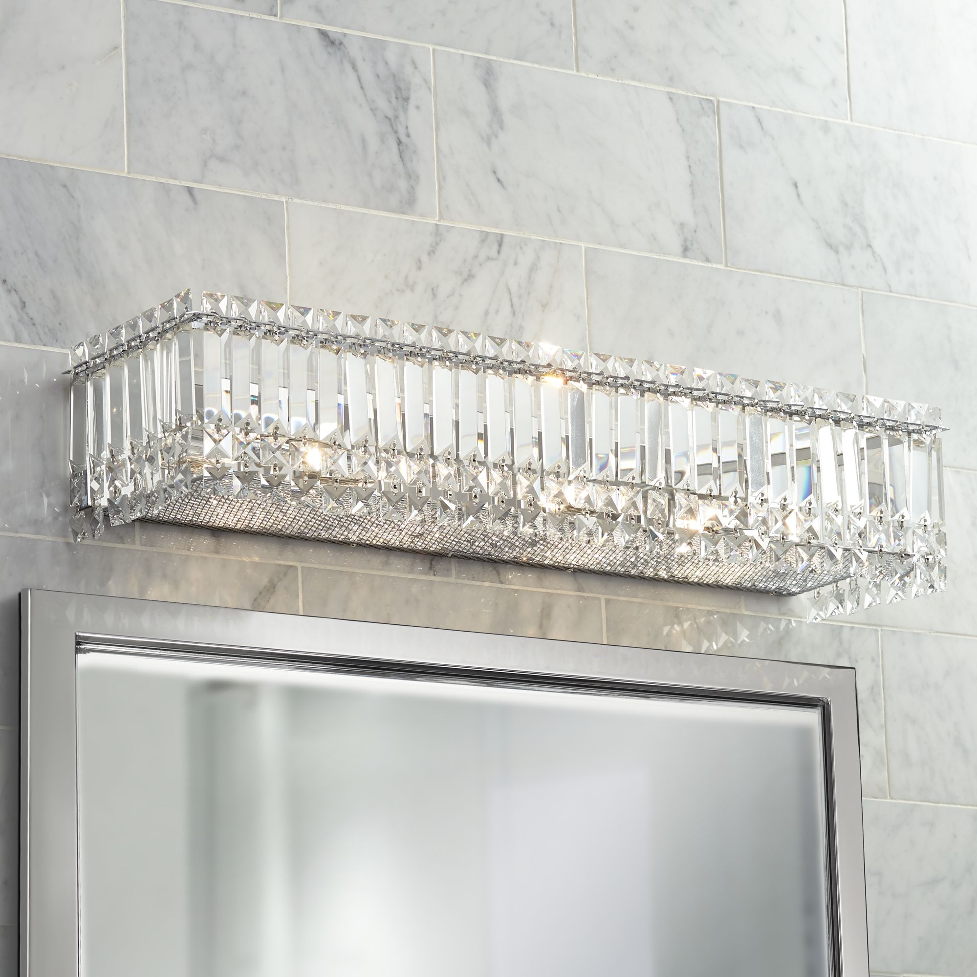 Possini Euro Crystal Columns 30" Wide Chrome Bath Light